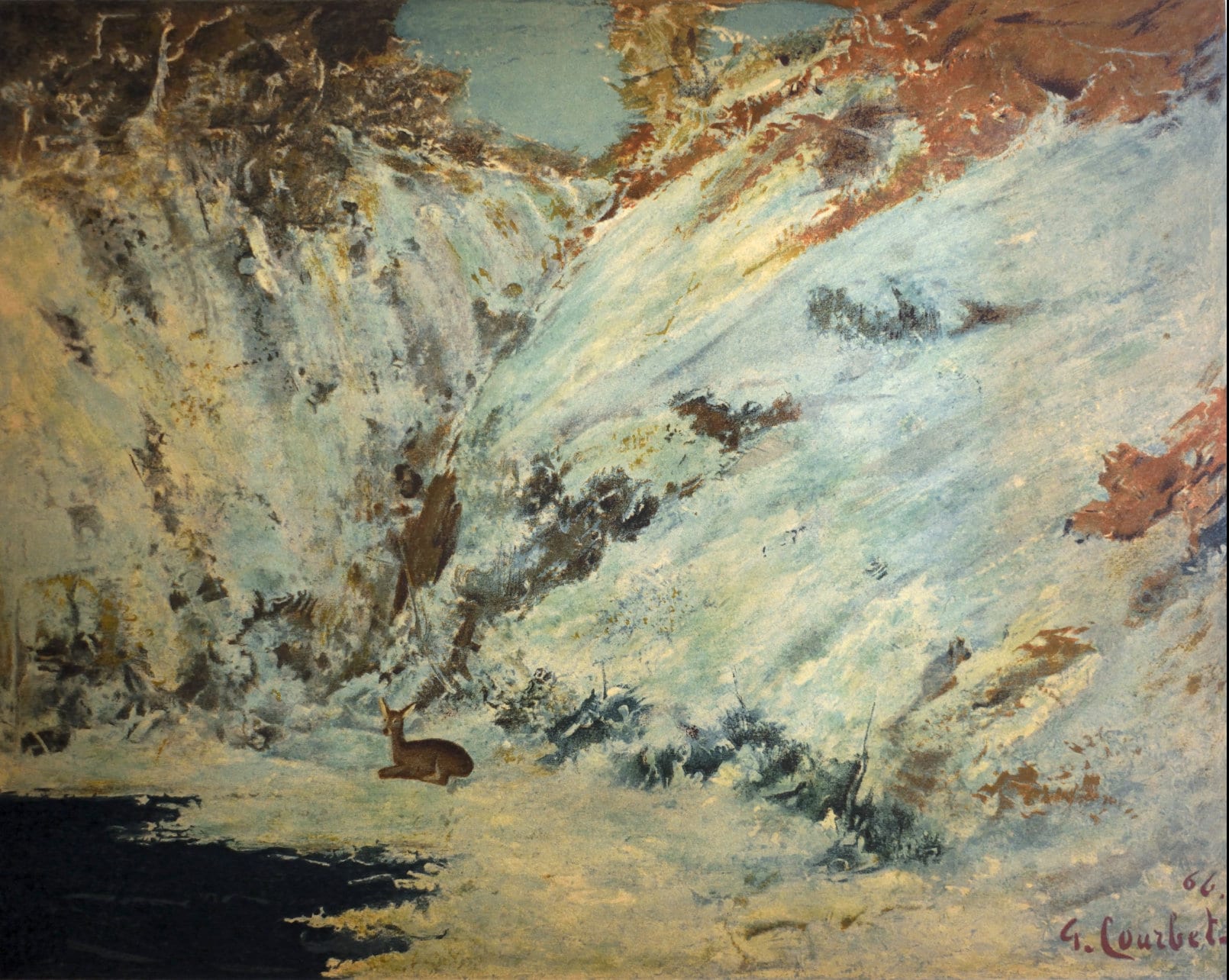 Gustave Courbet, Paysage de neige dans le jura, avec chevreuil, Les Réalistes Lyriques, Collection Pierre Lévy, Limited Edition Lithograph