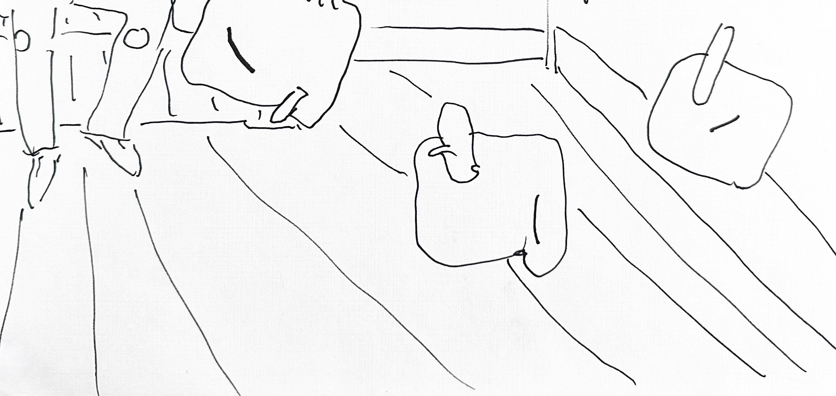Peter Max, Seated Man, Hand Signed, Pen and Ink Drawing