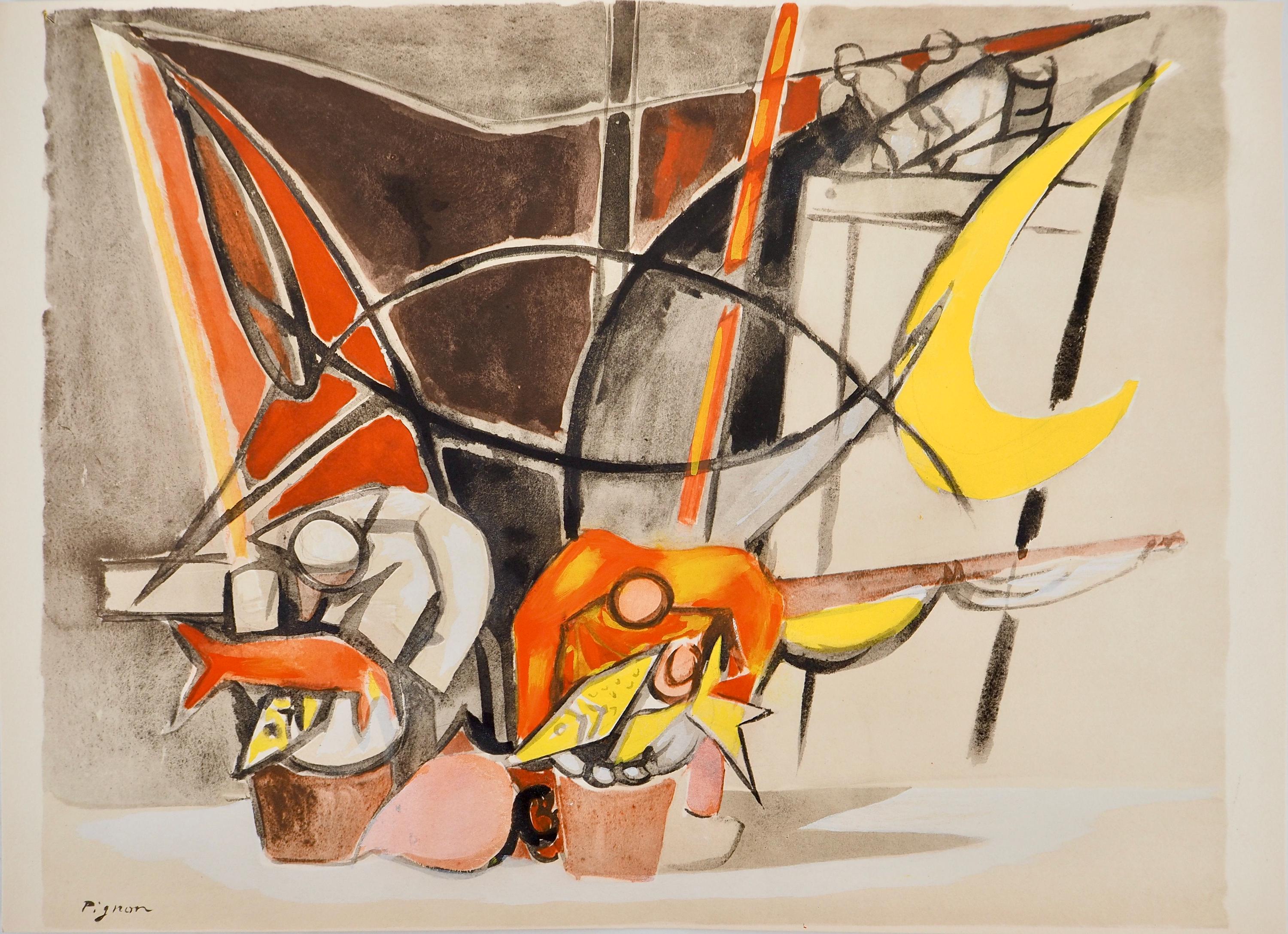 Édouard Pignon, Composition, Arbres et Voiles, Limited Edition Lithograph