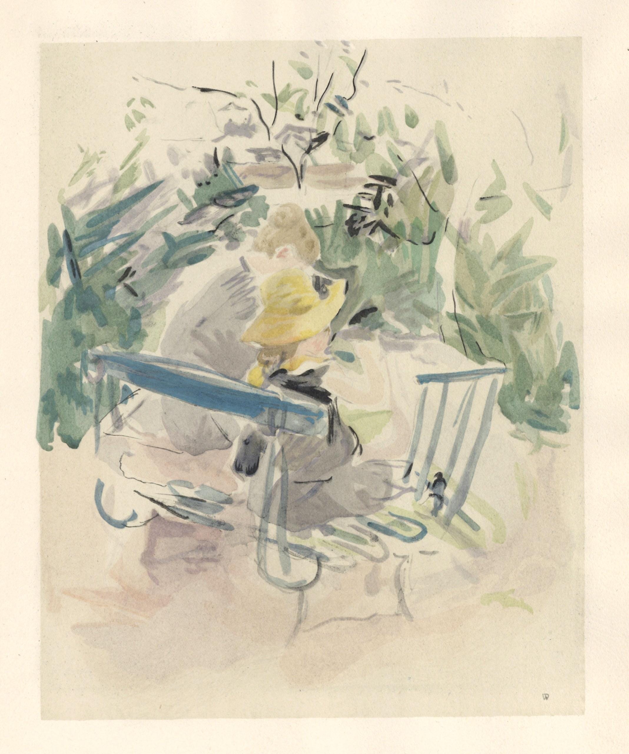 Berthe Morisot, Fillette et sa bonne sur un banc, Berthe Morisot Seize Aquarelles, Limited Edition Lithograph