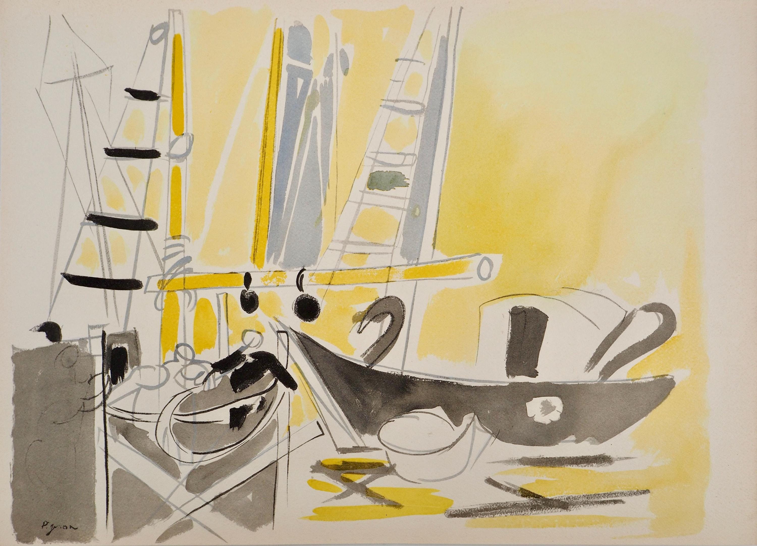 Édouard Pignon, Composition, Arbres et Voiles, Limited Edition Lithograph