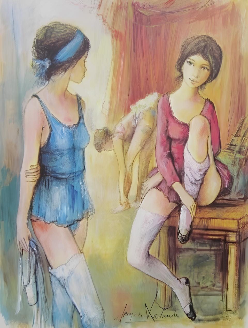 Jacques Lalande, Après de la danse, Original Edition Offset Lithograph