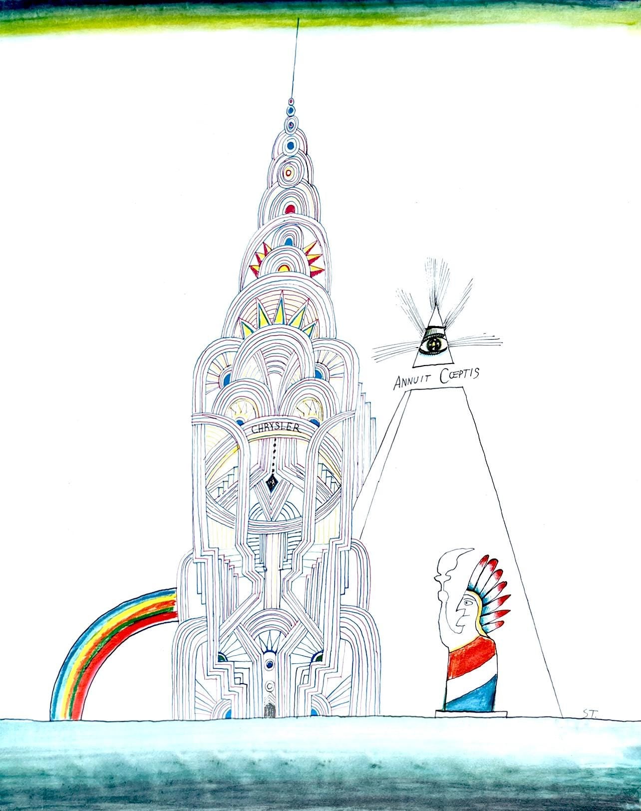 Saul Steinberg, Chrysler Building, New York City, Derrière le miroir, Limited Edition Lithograph