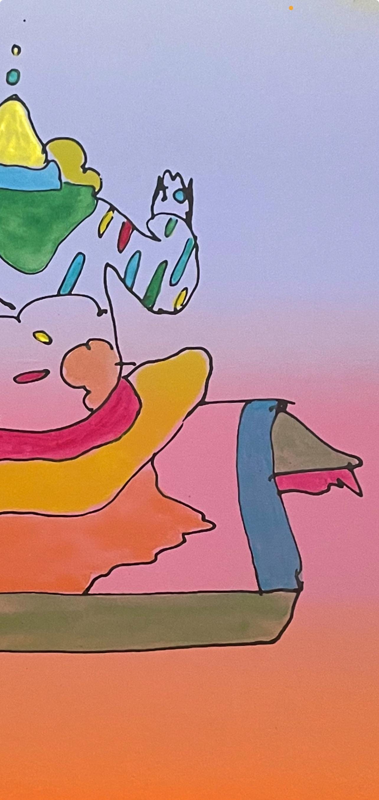 Peter Max, Magic Carpet Ride, Hand Signed, Mixed Media Watercolor and Silkscreen Painting