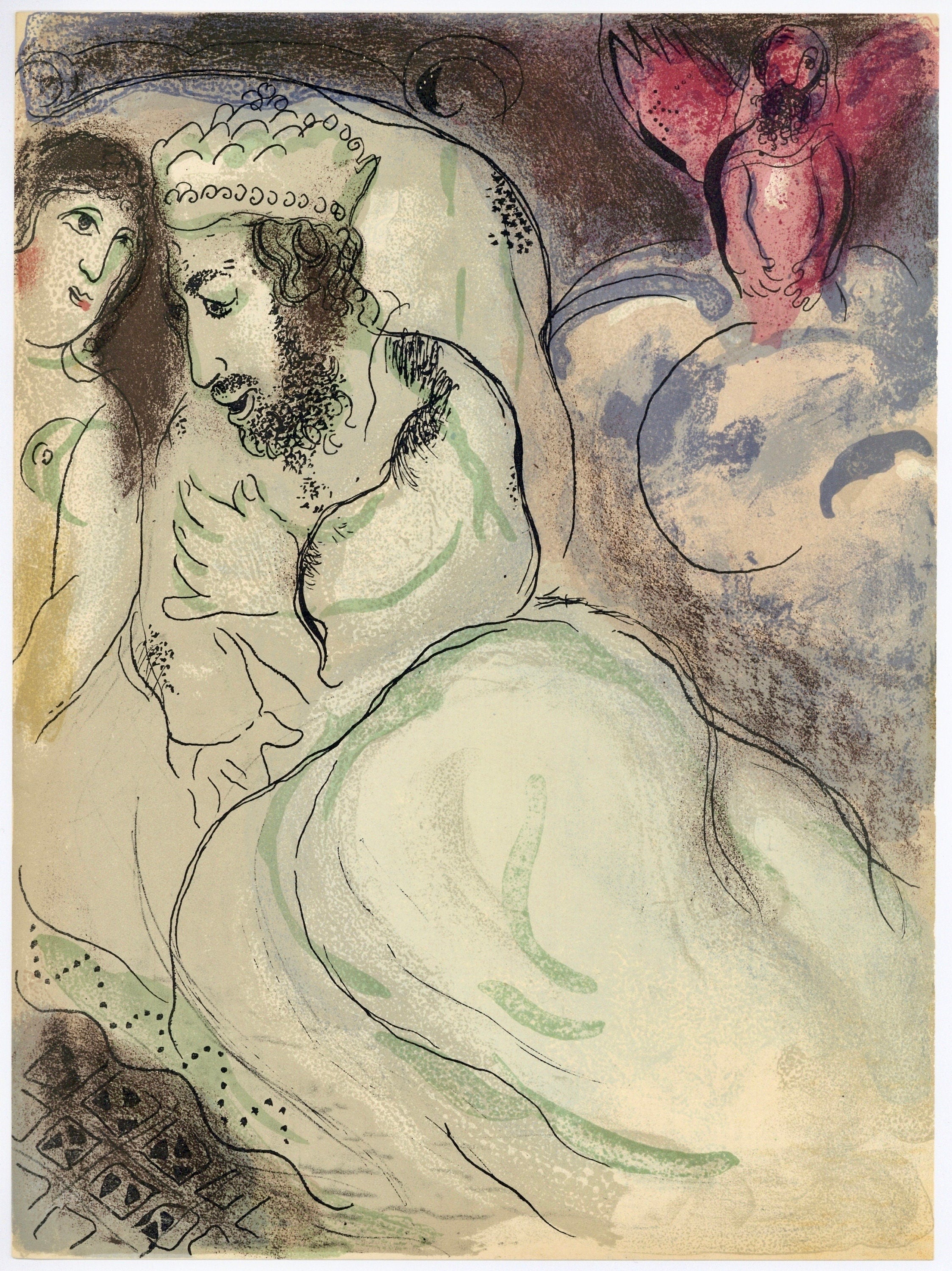 Marc Chagall, Sarah and Abimelech (Mourlot 117-46; Cramer 25), Drawings from the Bible, Verve: Revue, Limited Edition Lithograph