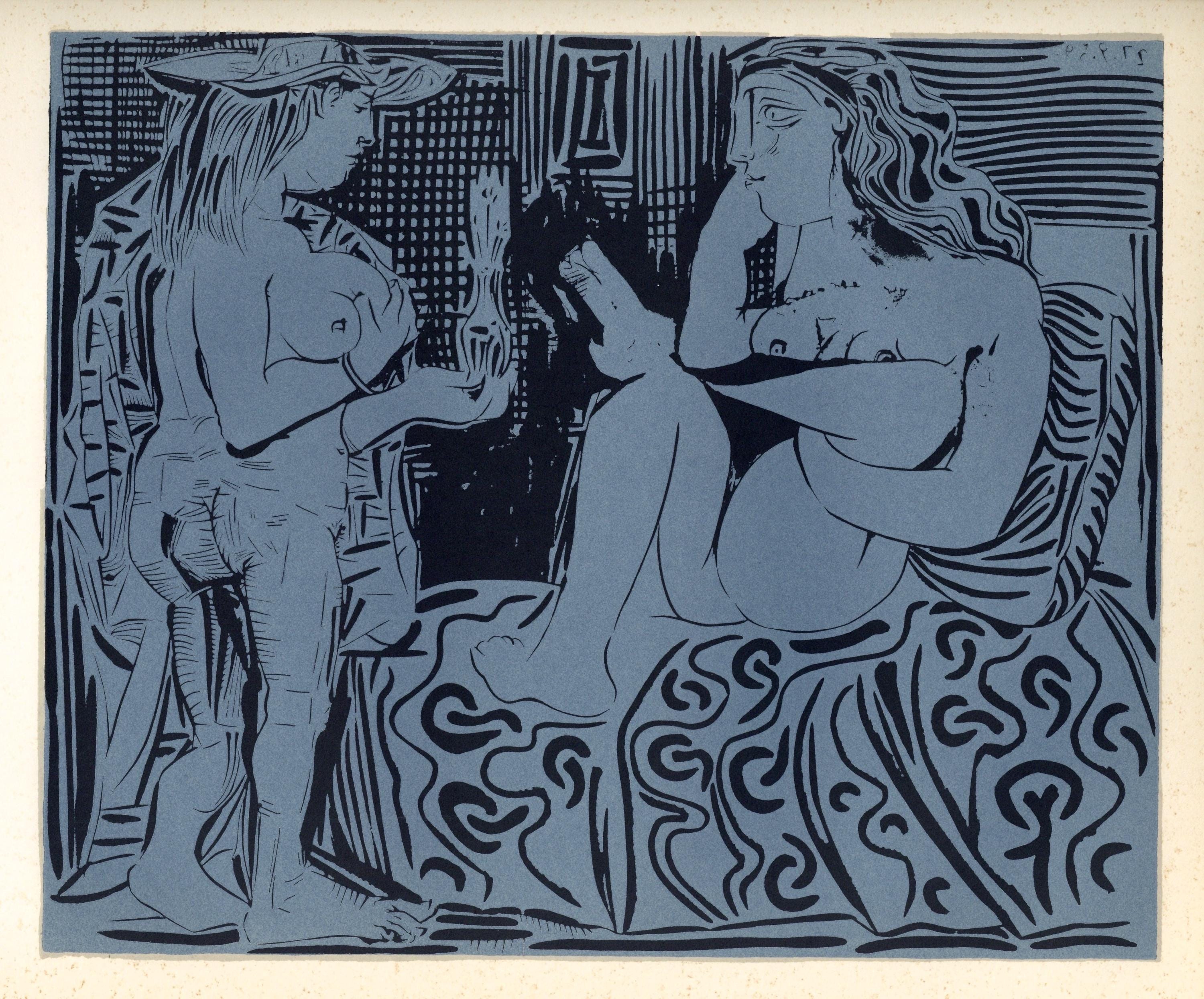 Pablo Picasso, Two Women with a Vase of Flowers (Orozco 214), Grabados al linóleo, Limited Edition Linocut
