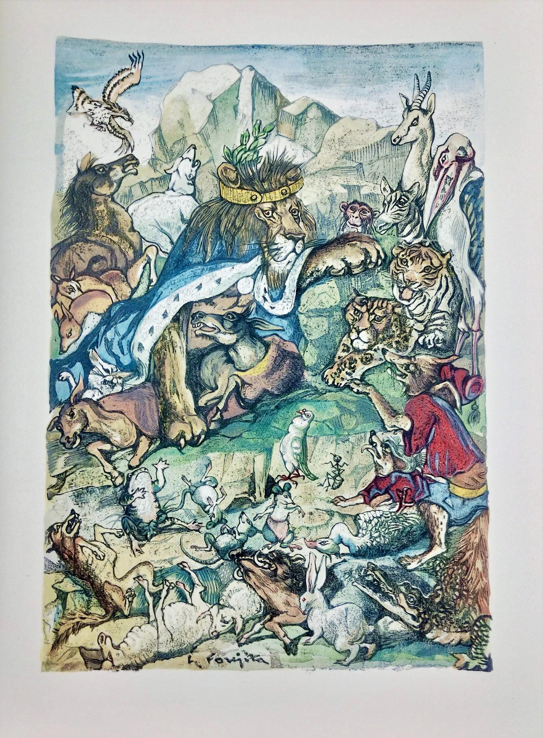 Léonard Tsugouharu Foujita (藤田 嗣治), Les animaux malades de la peste, Vingt fables de La fontaine, Limited Edition Woodcut
