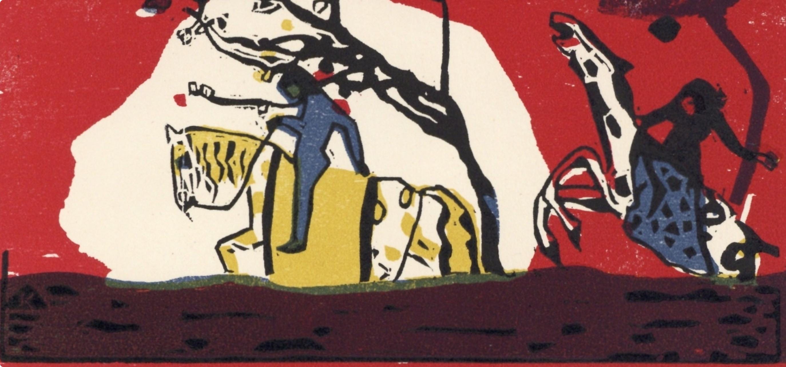 Wassily Kandinsky, Zwei Reiter vor Rot (Roethel 95), XXe siècle, Limited Edition Woodcut