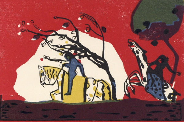 Wassily Kandinsky, Zwei Reiter vor Rot (Roethel 95), XXe siècle, Limited Edition Woodcut