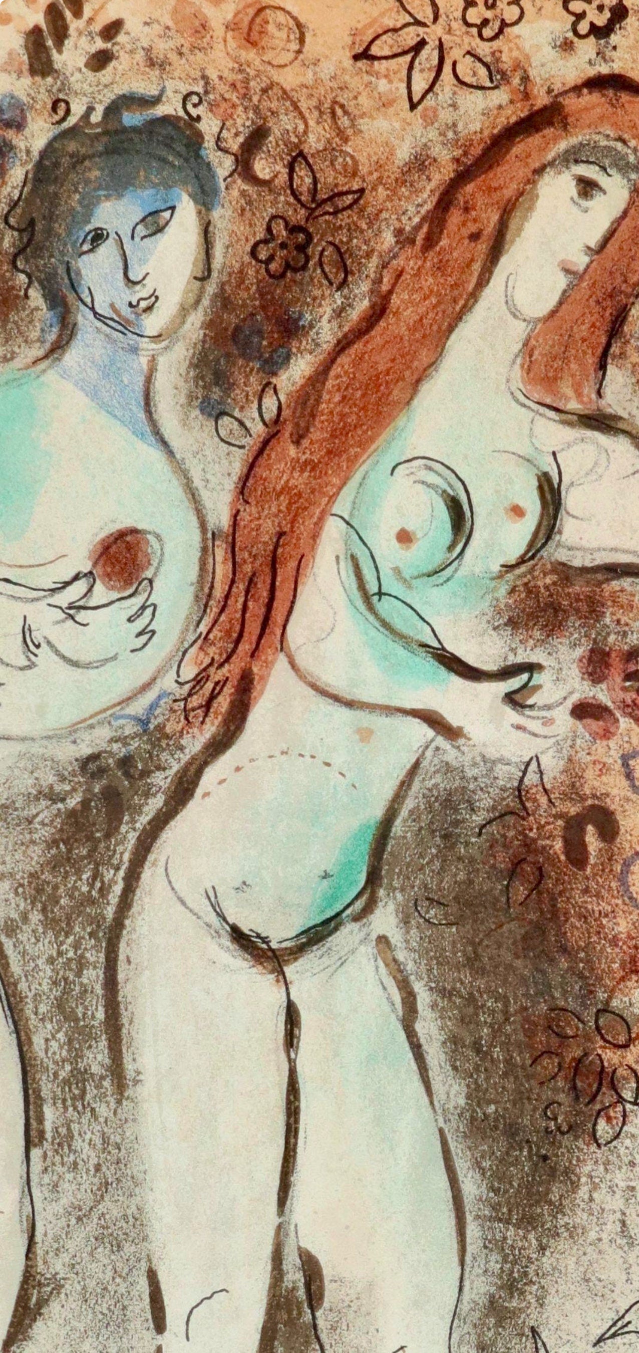 Marc Chagall, Adam, Eve and the forbidden fruit (Mourlot 117-46; Cramer 25), Drawings from the Bible, Verve, Limited Edition Lithograph