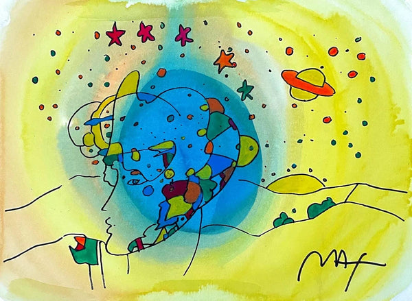 Peter Max, Galaxy Profile, Hand Signed, Mixed Media Watercolor and Silkscreen Painting