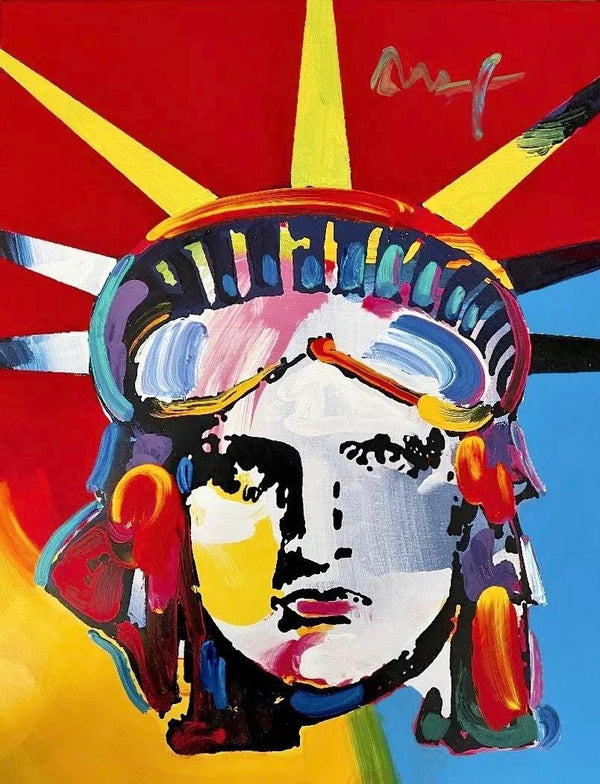 Peter Max, Liberty Head, Hand Signed, Mixed Media Acrylic and Lithograph Painting