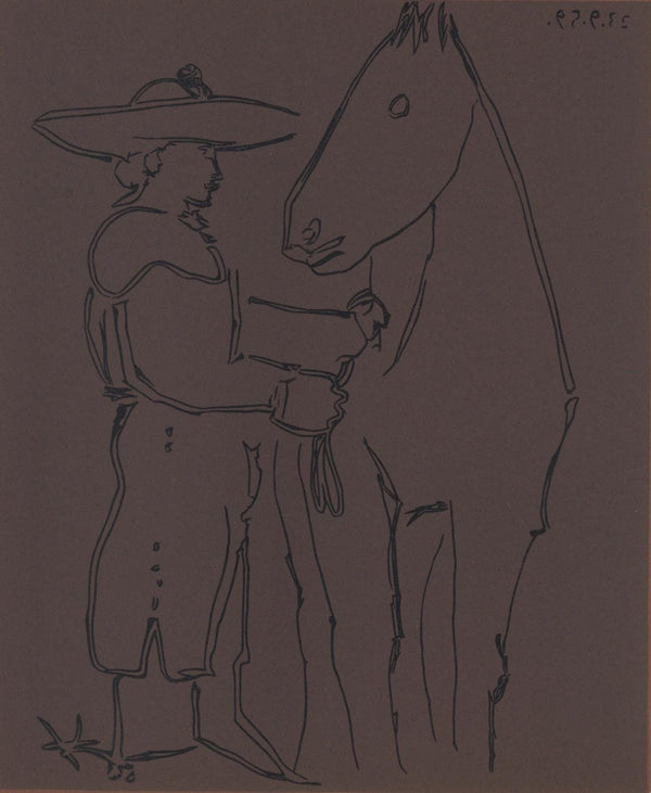 Pablo Picasso, Standing Picador with his Horse (Orozco 214), Grabados al linóleo, Limited Edition Linocut