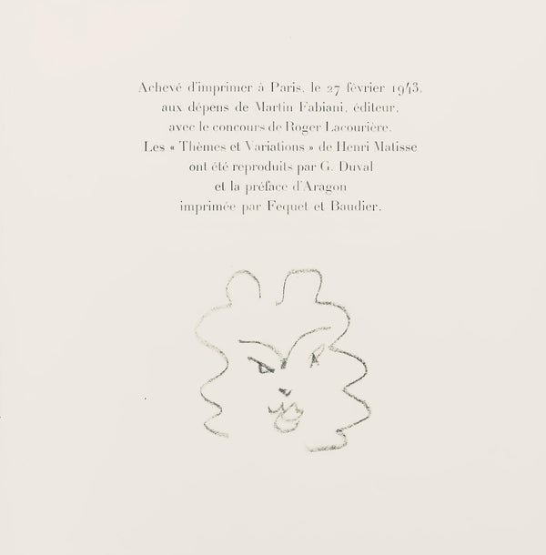 Henri Matisse, Série O, var. 13 (Duthuit 9), Henri Matisse, Dessins, Thèmes et variations, Limited Edition Lithograph