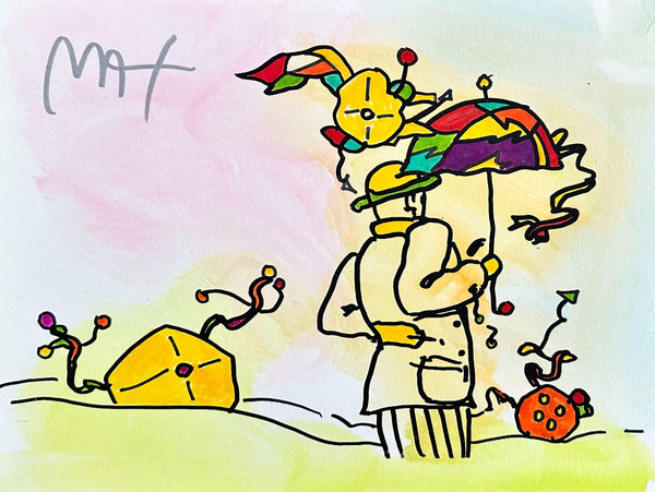 Peter Max, Umbrella Man, Hand Signed, Mixed Media Watercolor and Silkscreen Painting