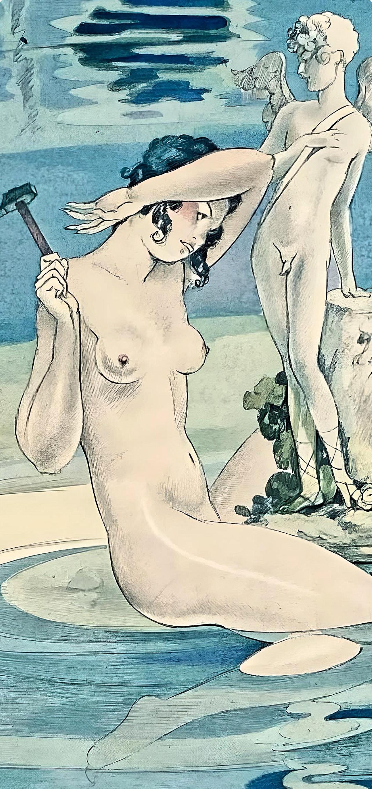 Umberto Brunelleschi, Composition, La Leçon d'amour dans un parc, Limited Edition Lithograph
