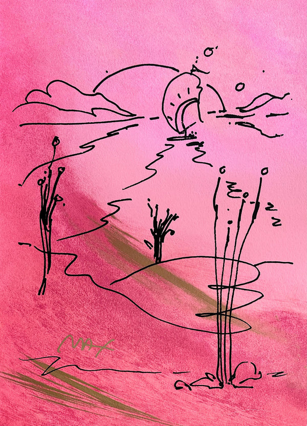 Peter Max, Sailboat on the Horizon, Hand Signed, Mixed Media Watercolor and Silkscreen Painting