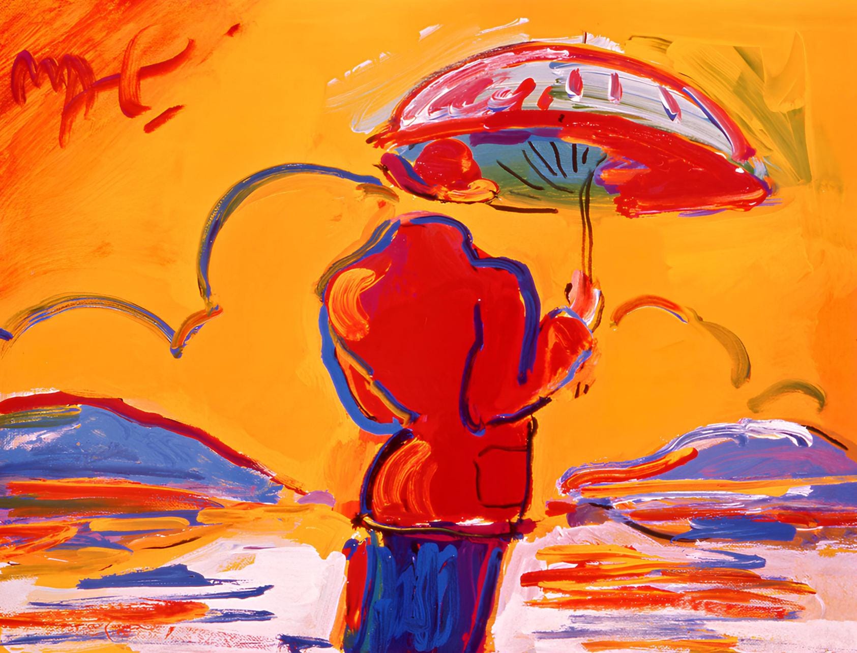 Peter Max, Umbrella Man at Sea, 2000, Hand Signed, Official Edition Offset Lithograph