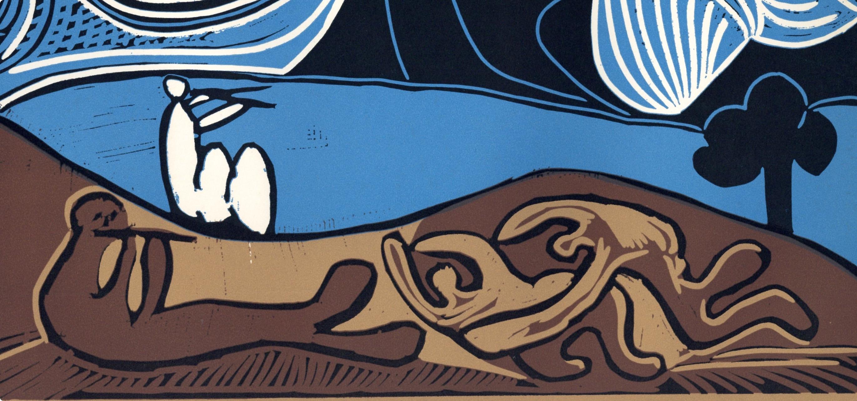 Pablo Picasso, Couple and Flutist at the Edge of a Lake (Orozco 214), Grabados al linóleo, Limited Edition Linocut