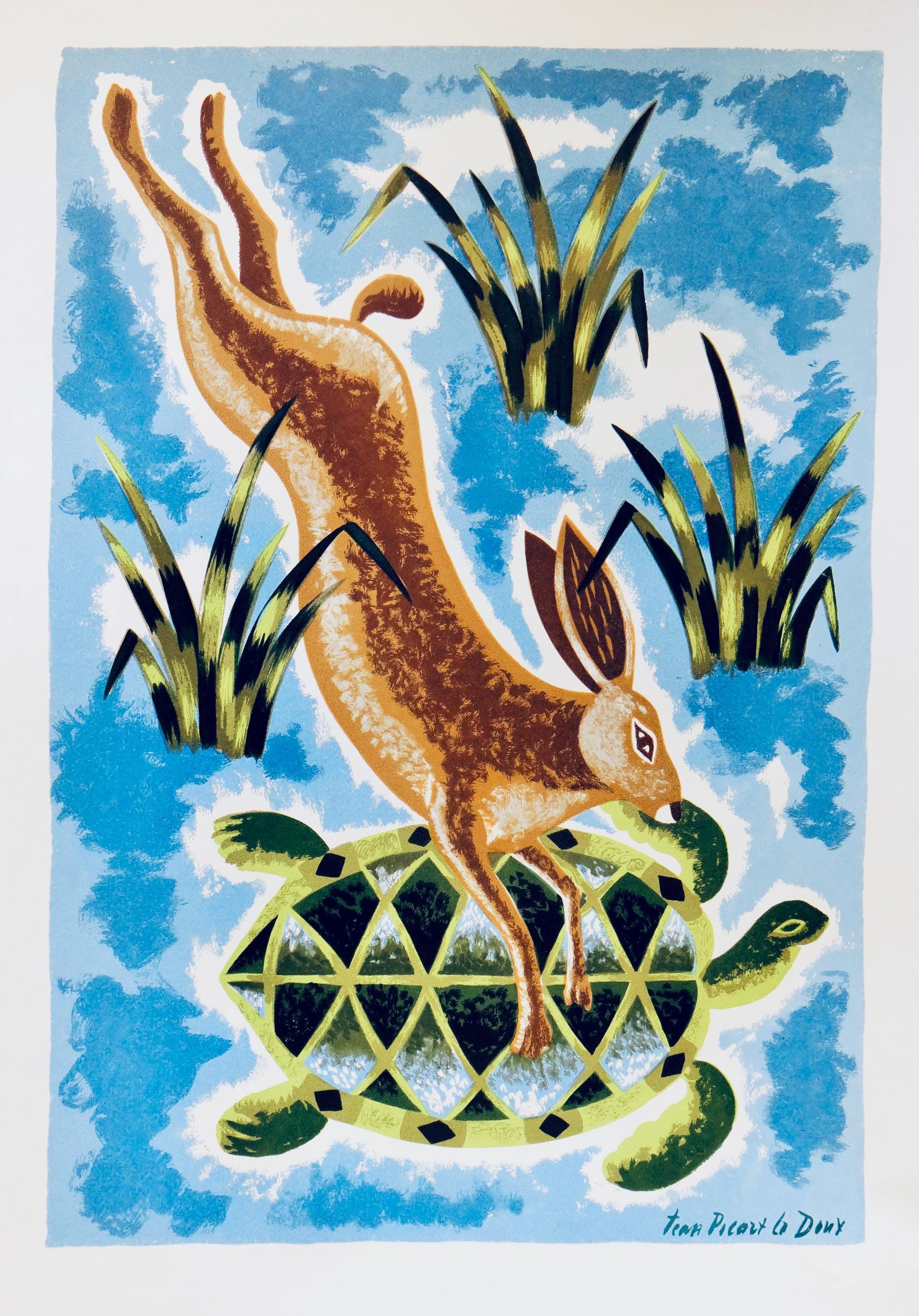 Jean Picart Le Doux, Le lièvre et la tortue, Vingt fables de La fontaine, Limited Edition Woodcut