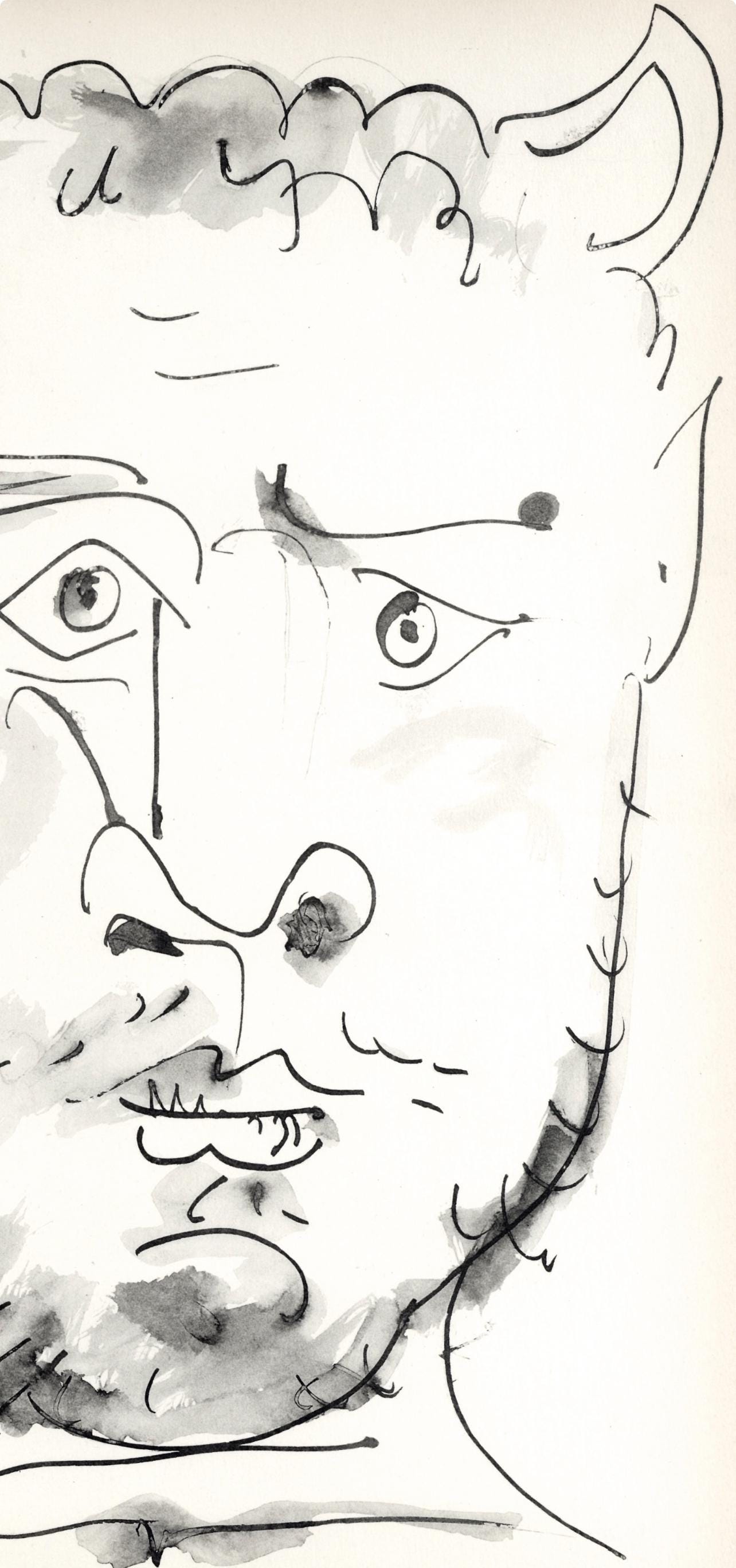 Pablo Picasso, Visage de faune (Cramer No. 84), 40 dessins de Picasso en marge du Buffon, Limited Edition Lithograph