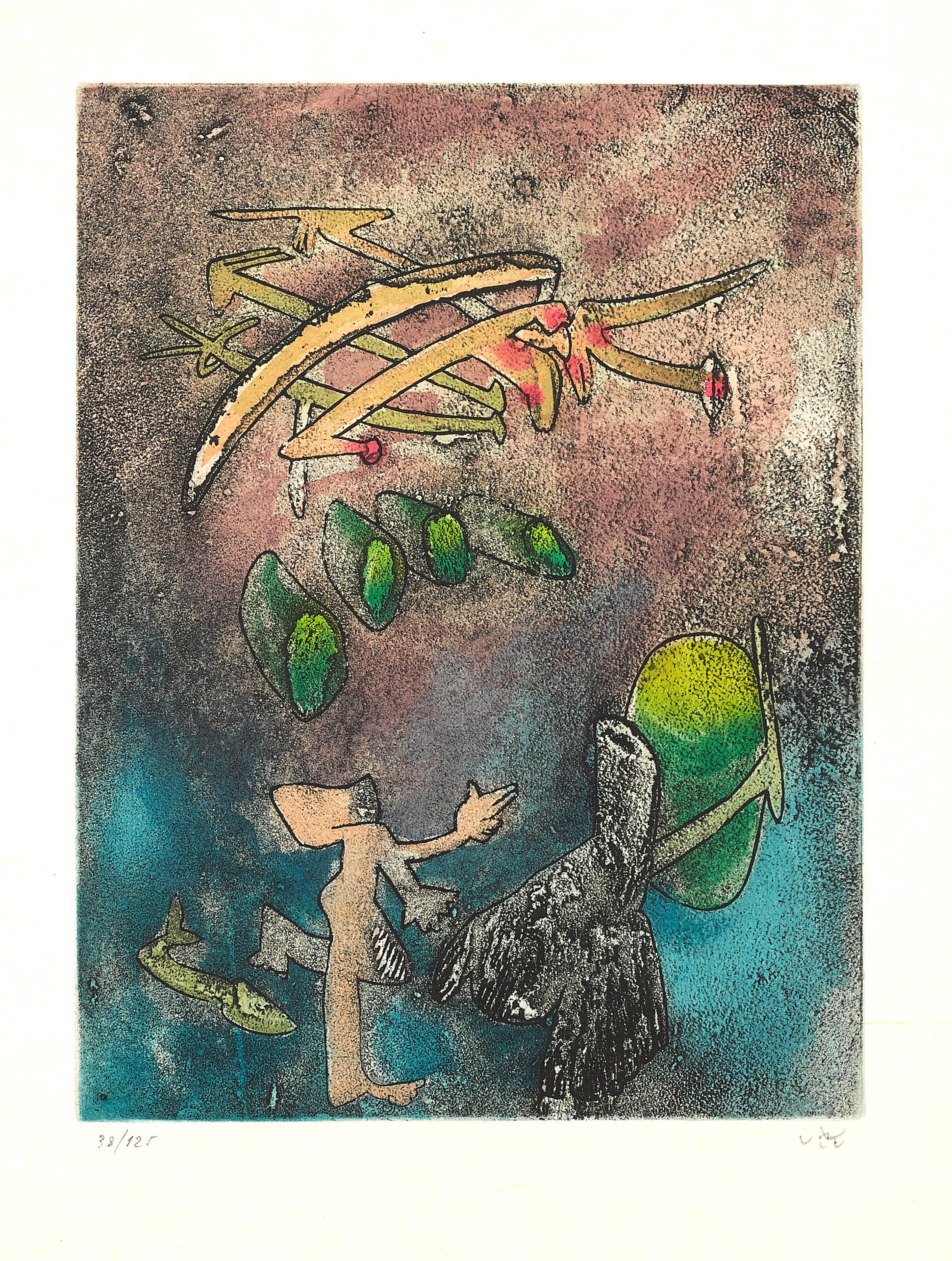 Roberto Matta, Composition (Sabatier 393), Centre Noeuds, Limited Edition Etching
