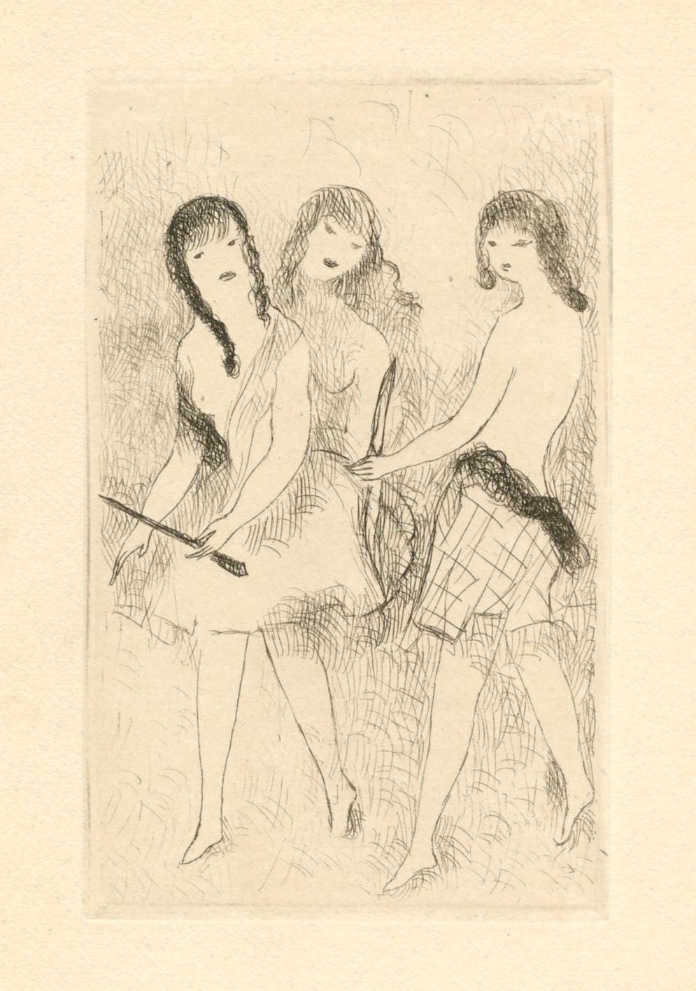 Marie Laurencin, Trois jeunes filles jouant à l'arc, Dix filles dans un pré, Limited Edition Etching