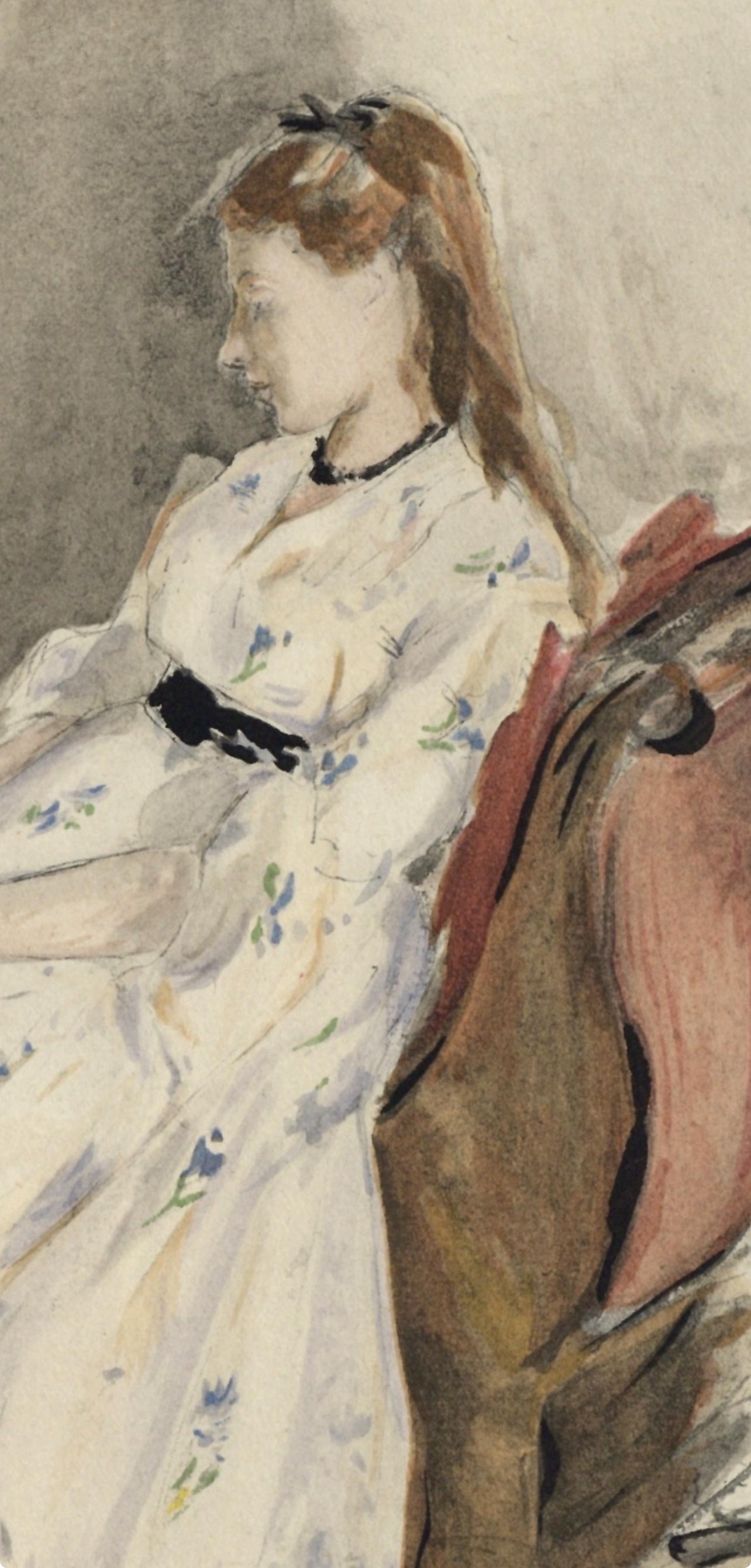 Berthe Morisot, Jeune Femme et Enfant sur un canapé (Mme Pontillon et sa fille), Berthe Morisot Seize Aquarelles, Limited Edition Lithograph