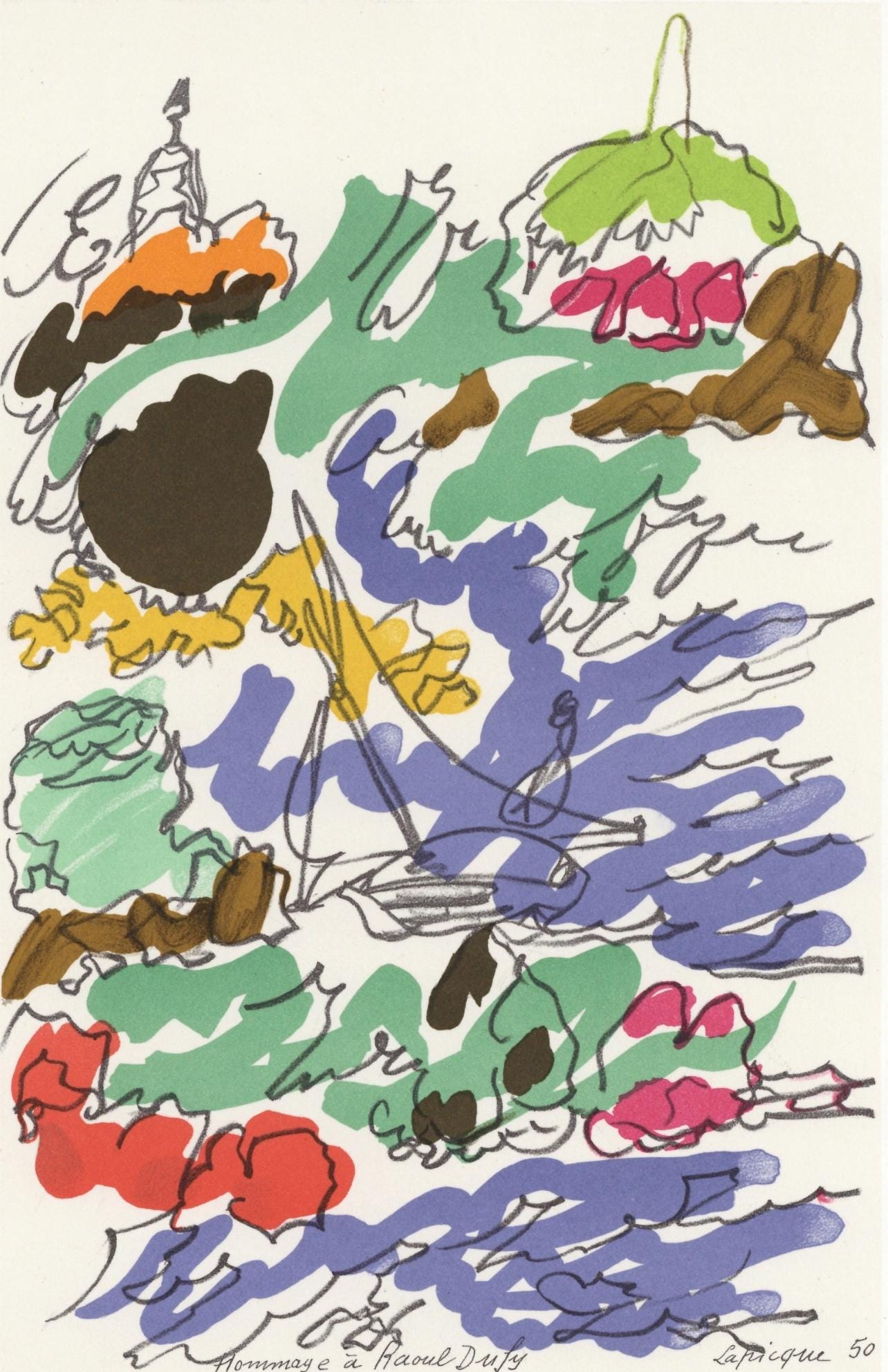 Charles Lapicque, Composition, Lettre à mon peintre Raoul Dufy, Limited Edition Lithograph