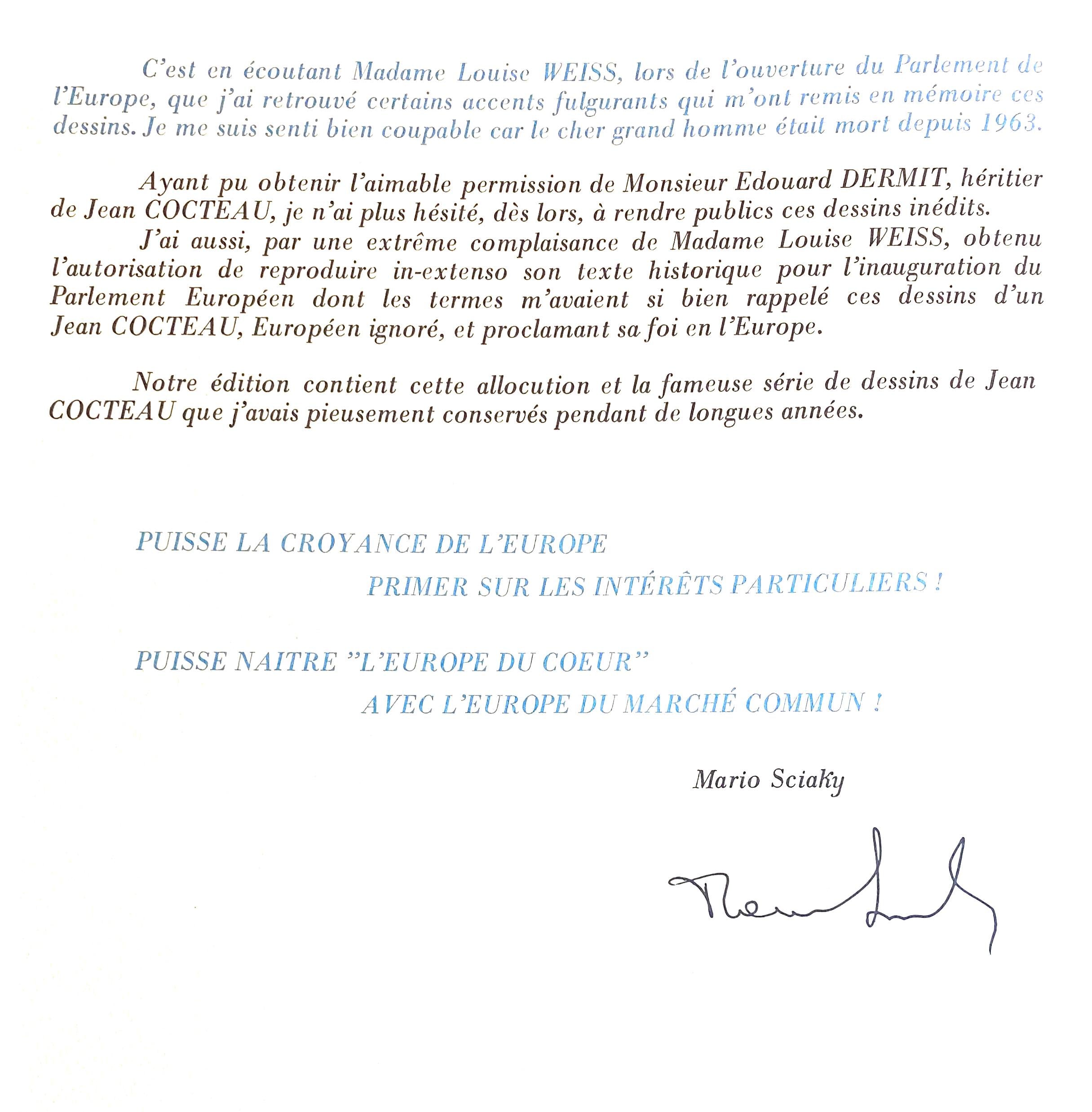 Jean Cocteau, Composition, Nous croyons en l'Europe, Limited Edition Silkscreen