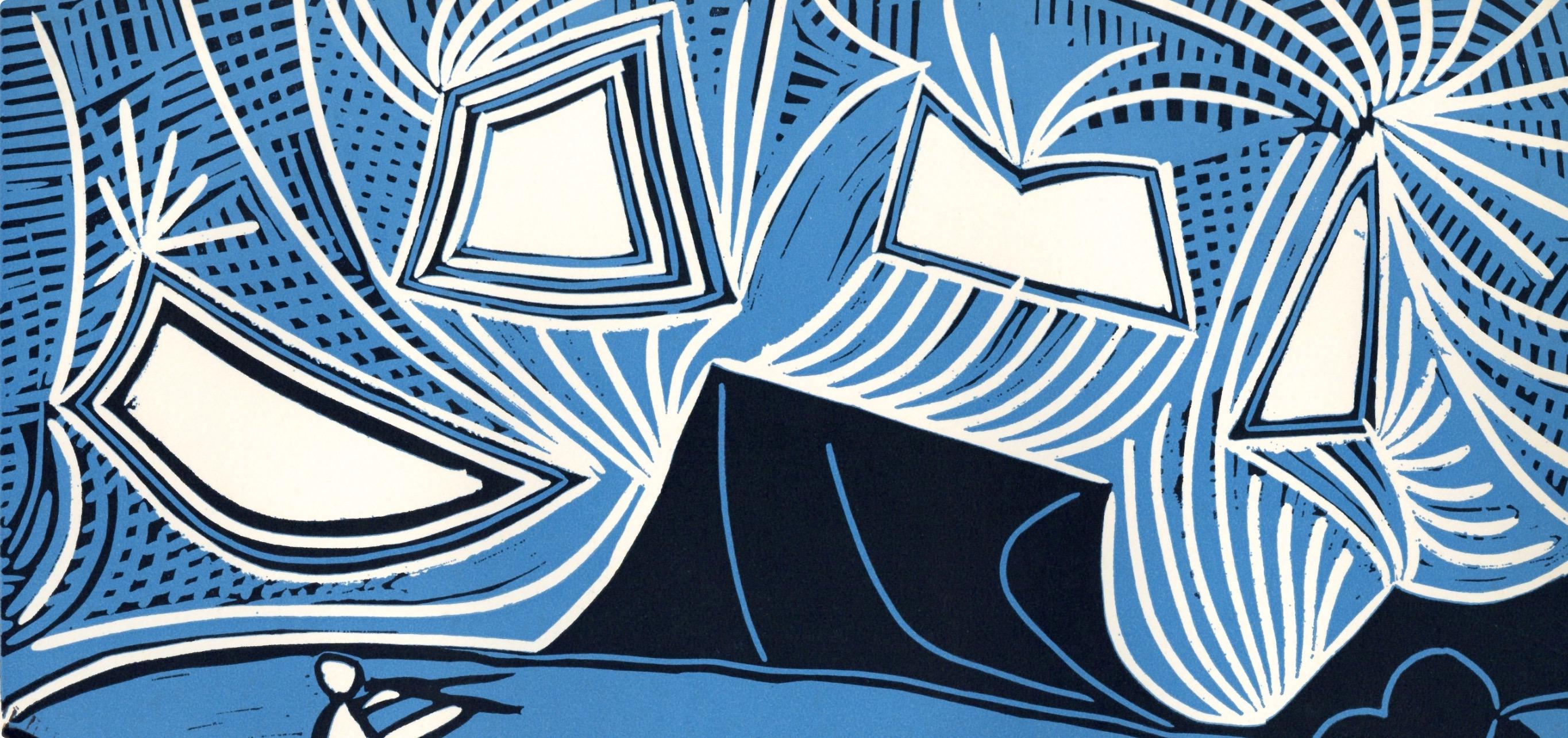 Pablo Picasso, Couple and Flutist at the Edge of a Lake (Orozco 214), Grabados al linóleo, Limited Edition Linocut