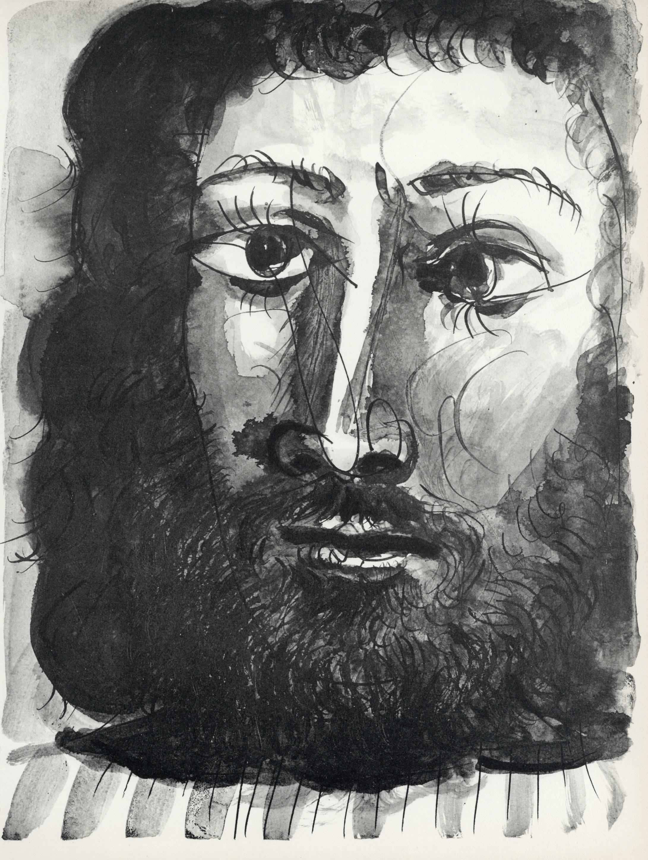 Pablo Picasso, Visage d'homme barbu à épaisse (Cramer No. 84), 40 dessins de Picasso en marge du Buffon, Limited Edition Lithograph