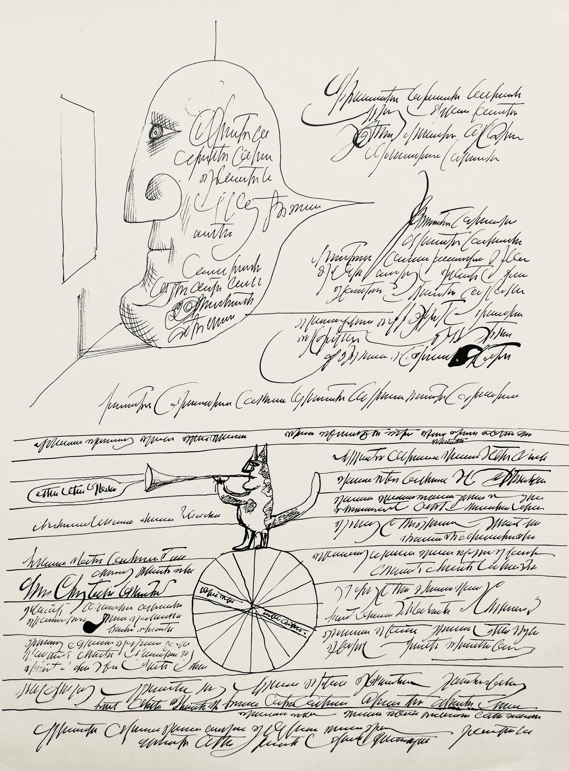 Saul Steinberg, Composition, Derrière le miroir, Limited Edition Lithograph