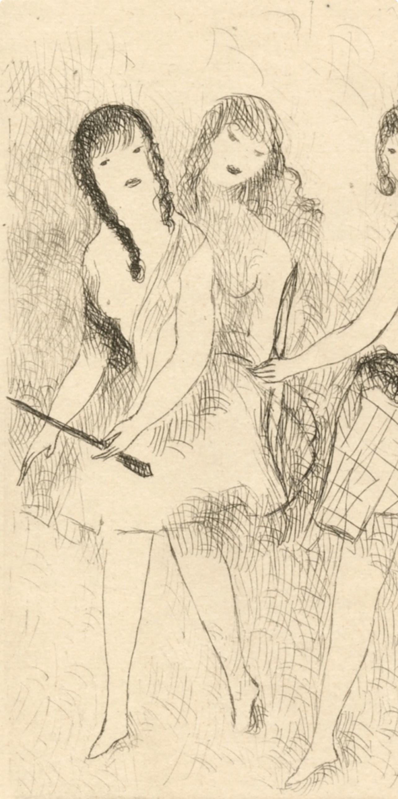 Marie Laurencin, Trois jeunes filles jouant à l'arc, Dix filles dans un pré, Limited Edition Etching