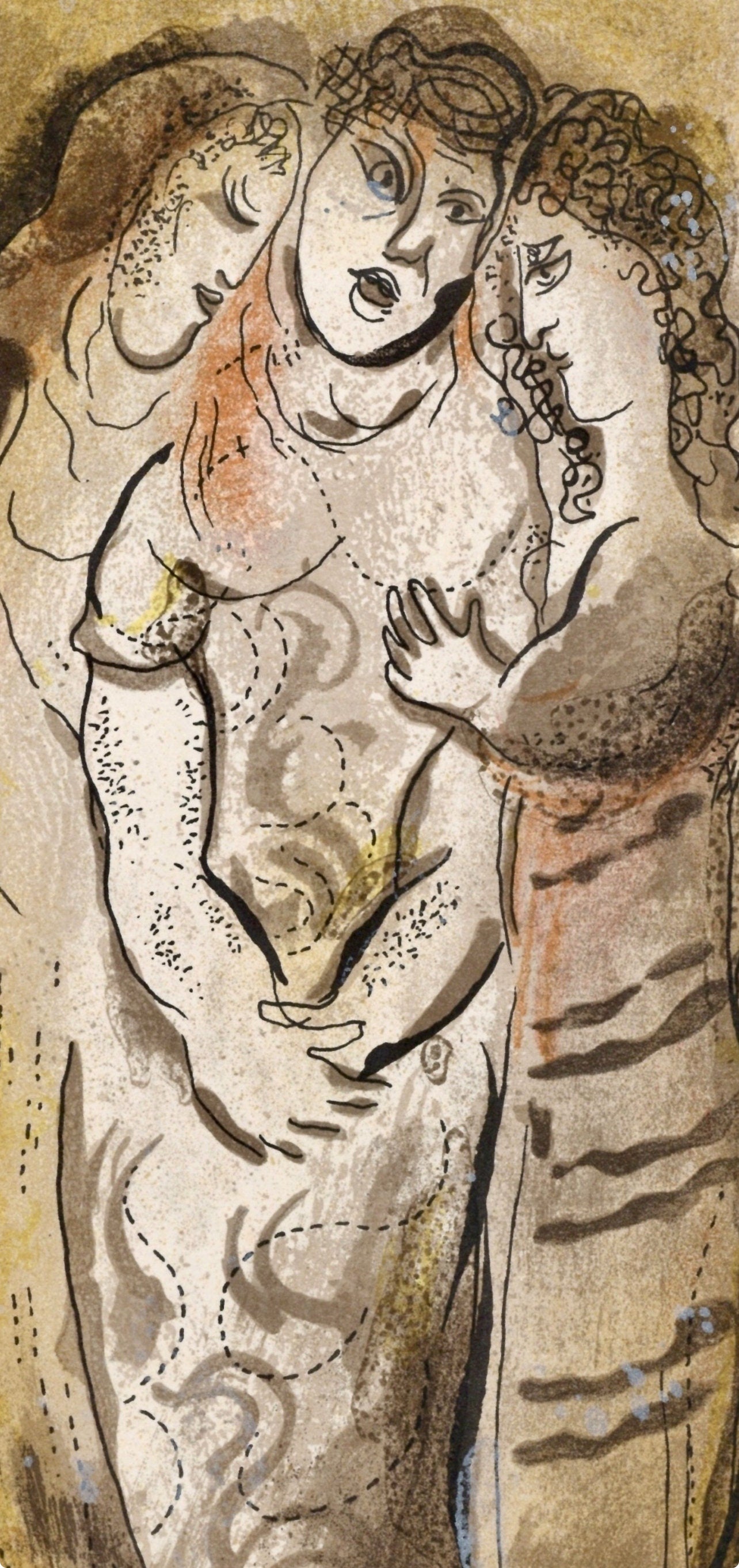 Marc Chagall, Naomi and her daughters-in-law (Mourlot 117-46; Cramer 25), Drawings from the Bible, Verve: Revue, Limited Edition Lithograph