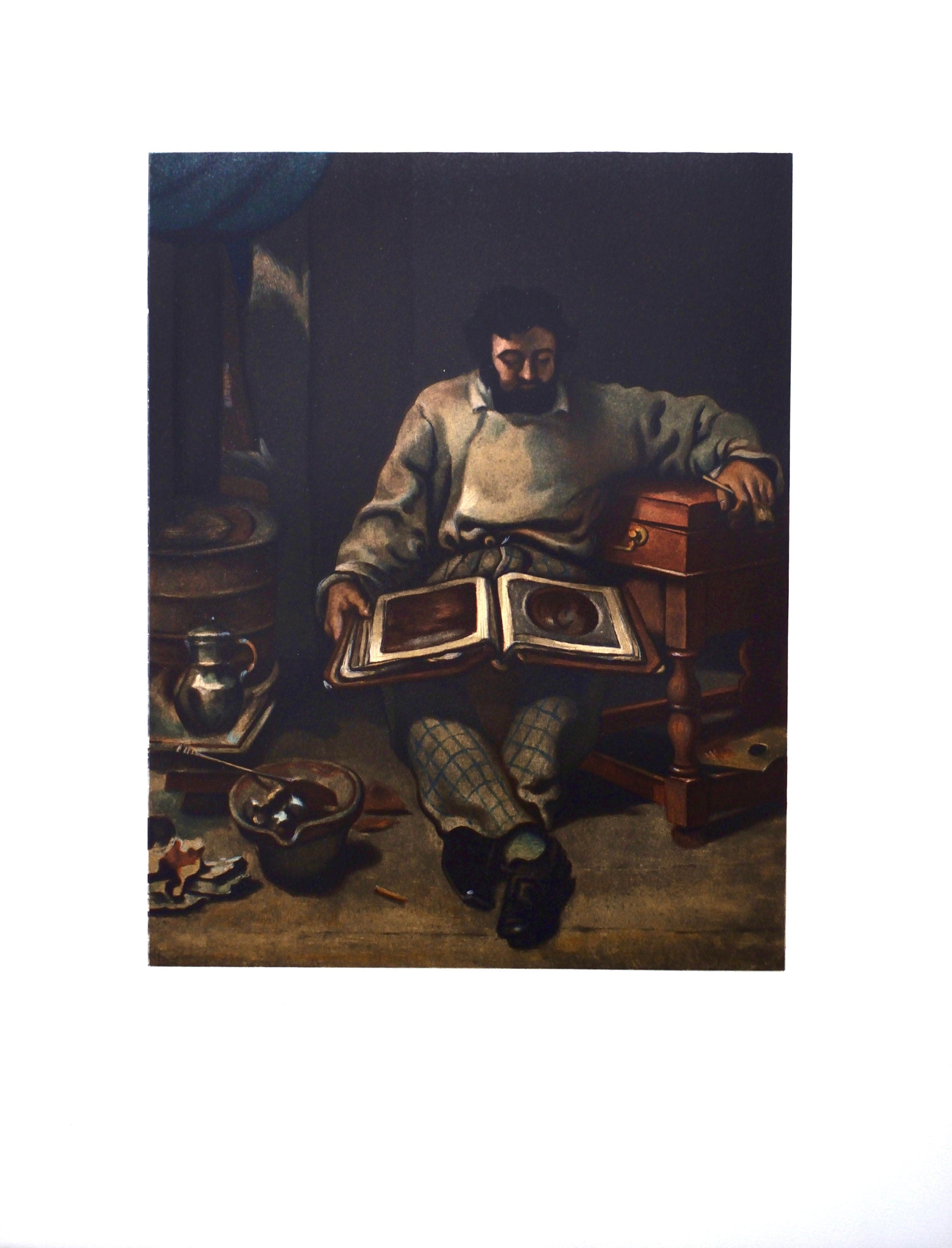Gustave Courbet, Marc Trapadoux examinant un livre d'estampes, Les Réalistes Lyriques, Collection Pierre Lévy, Limited Edition Lithograph