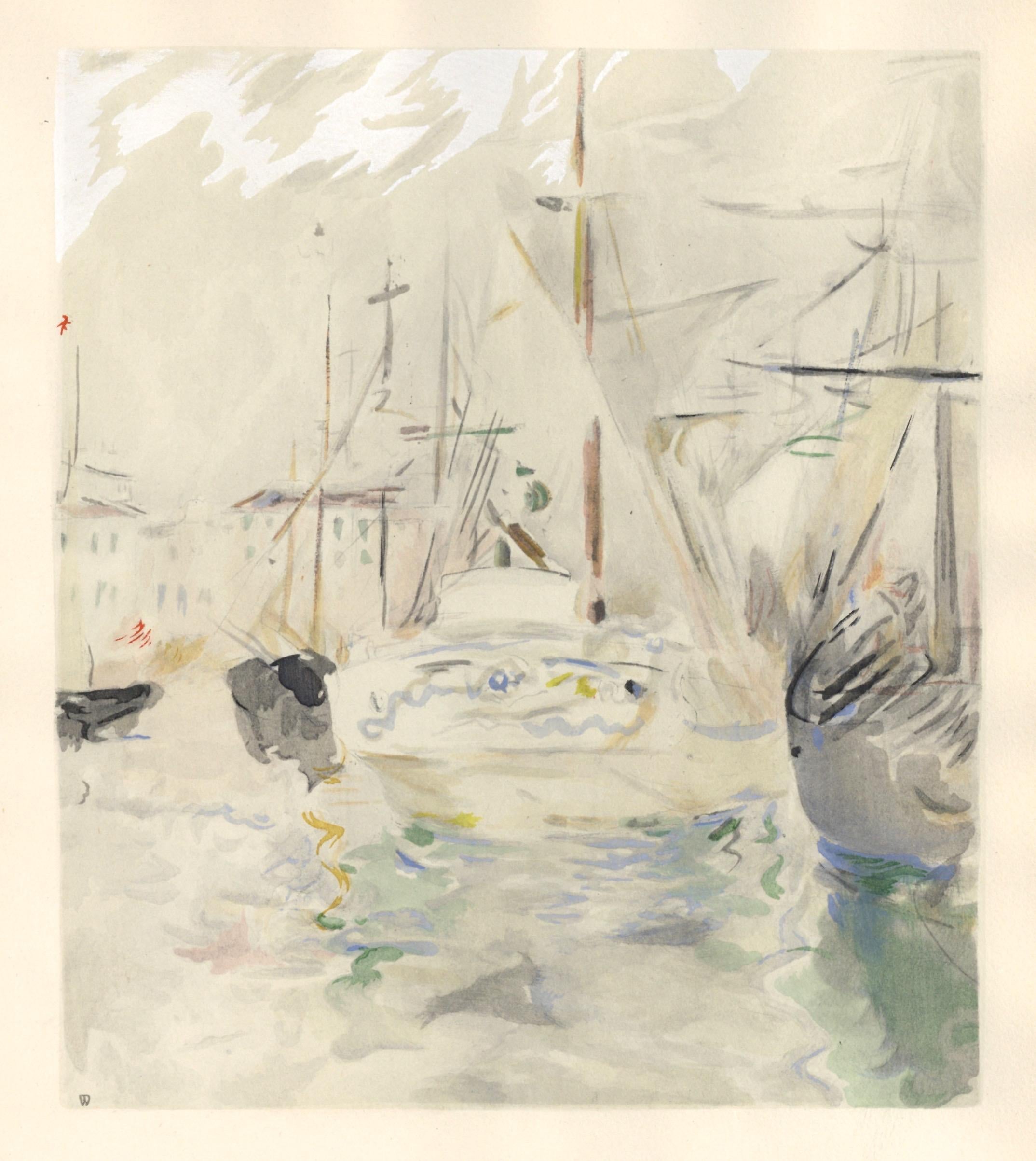 Berthe Morisot, Bateau blanc dans le port de Nice, Berthe Morisot Seize Aquarelles, Limited Edition Lithograph