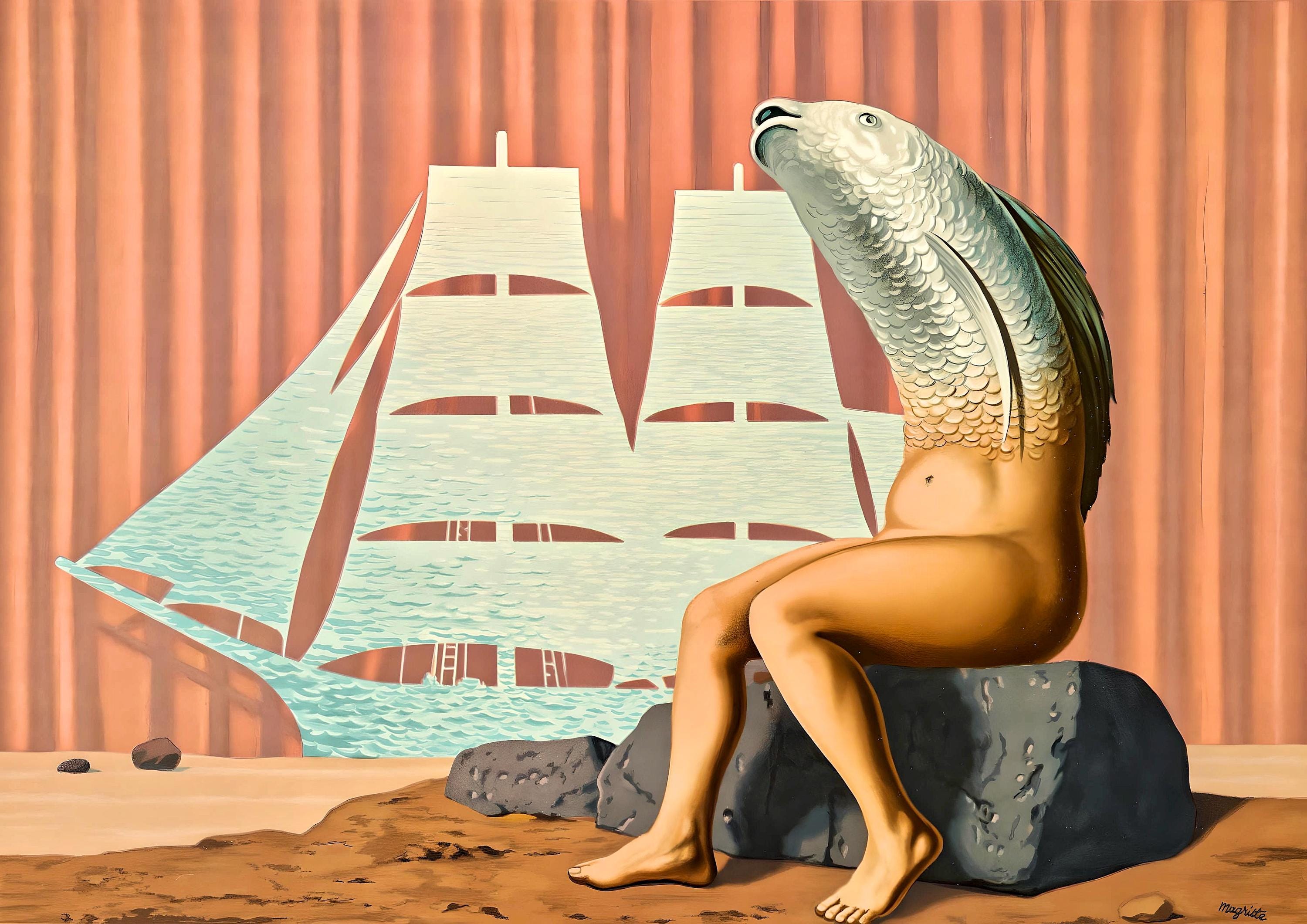 René Magritte, Un Séduisant Navire d'eau de Mer, Les Enfants Trouvés de Magritte, Limited Edition Lithograph
