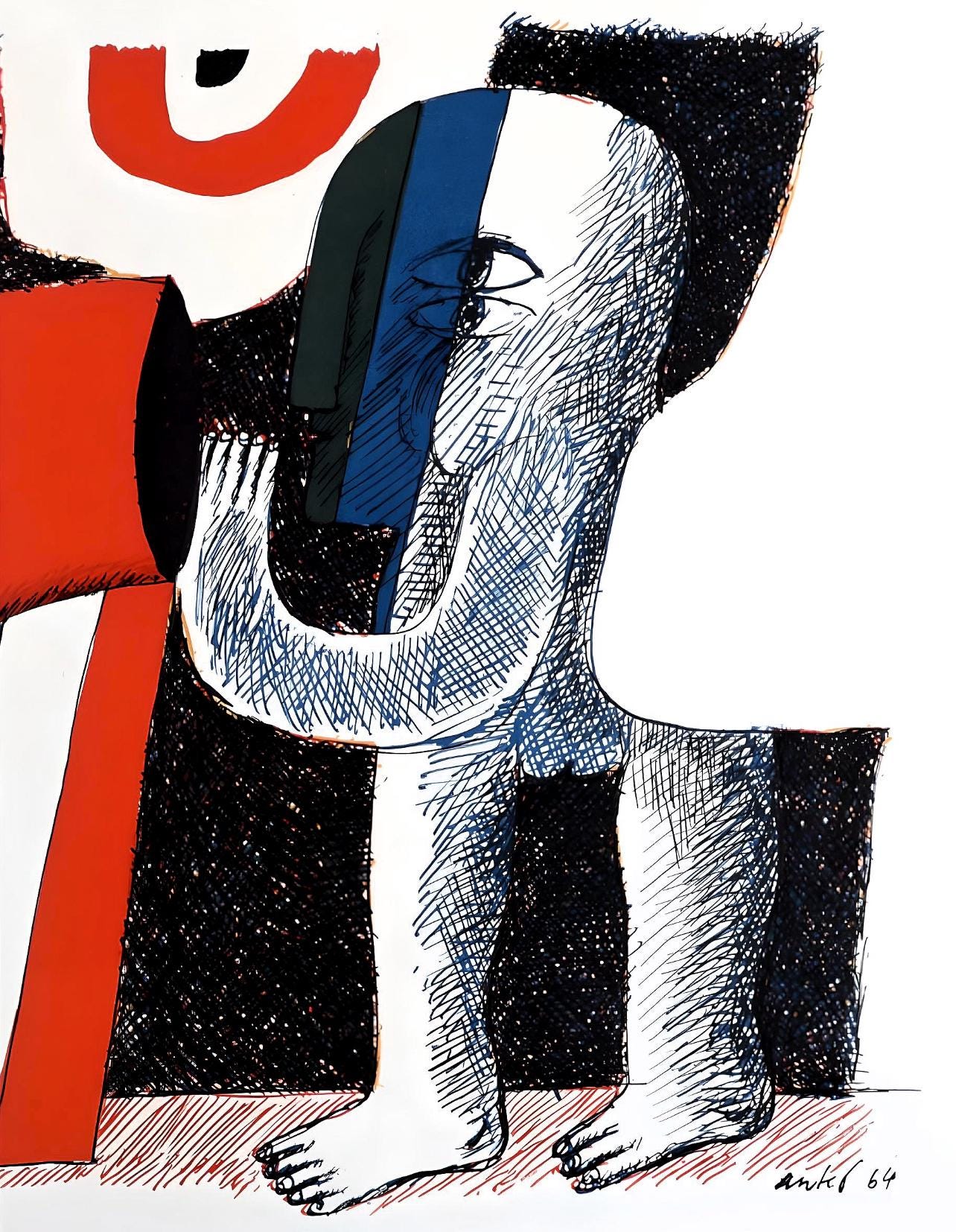 Horst Antes, Composition, Suites nº8, Rencontres, Limited Edition Lithograph