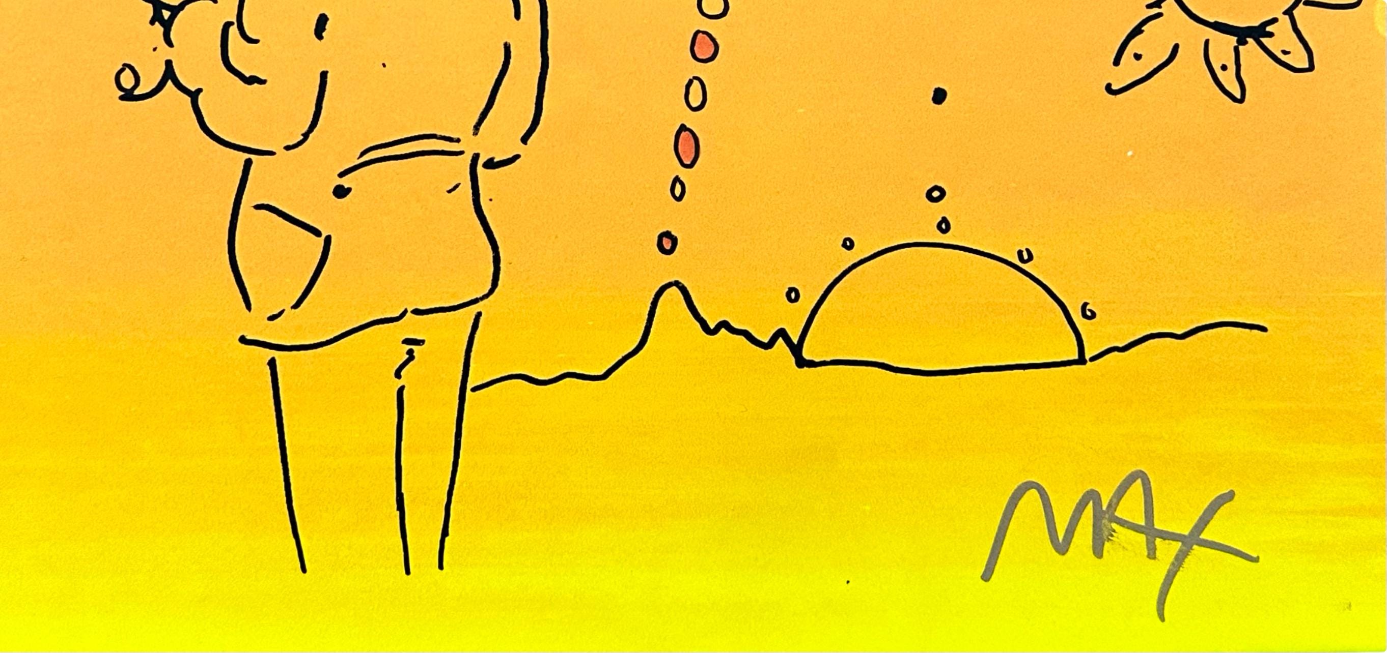 Peter Max, Umbrella Man, Hand Signed, Mixed Media Watercolor and Silkscreen Painting