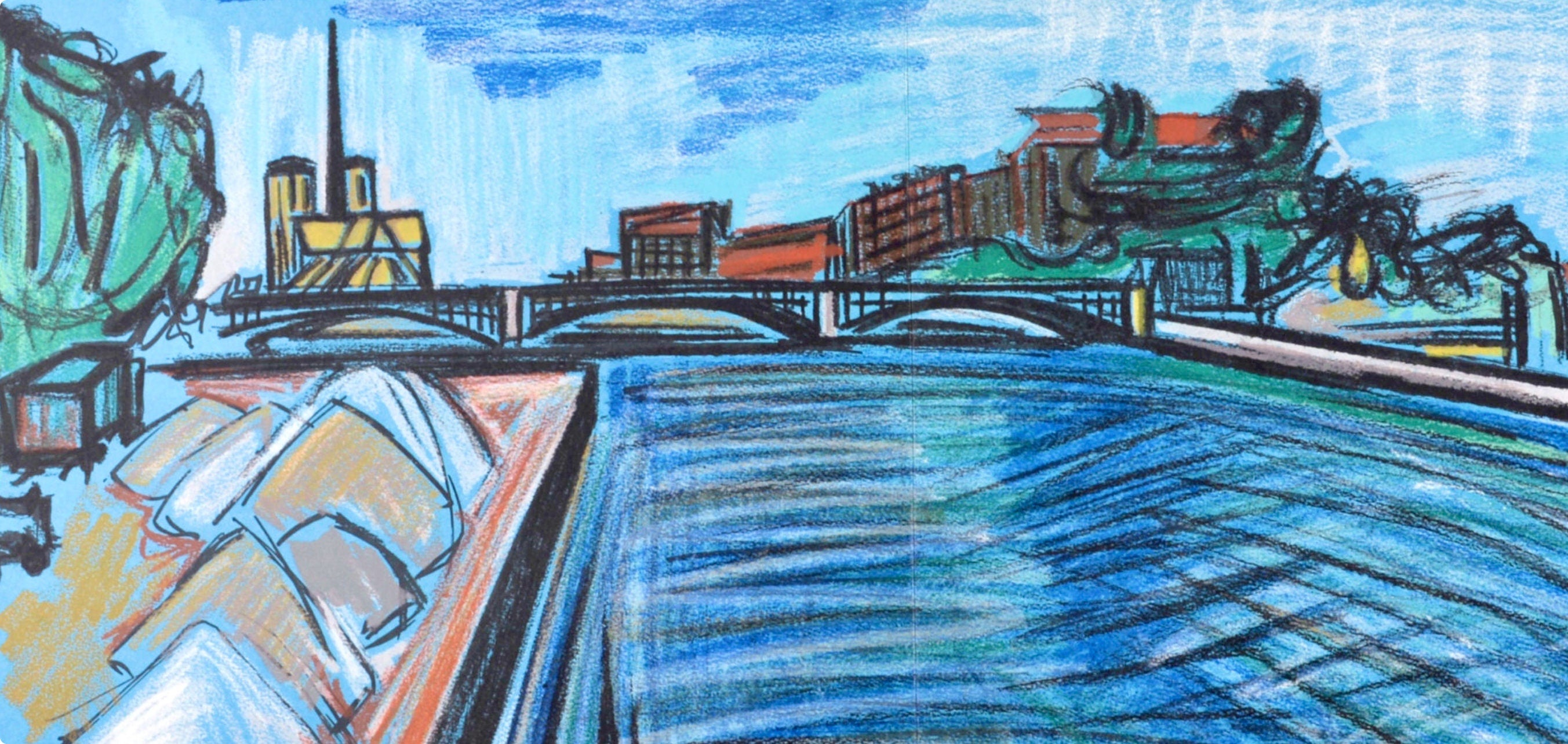 Isis Kischka, Pont des Arts, Au Temps de Paris Seine, Limited Edition Lithograph