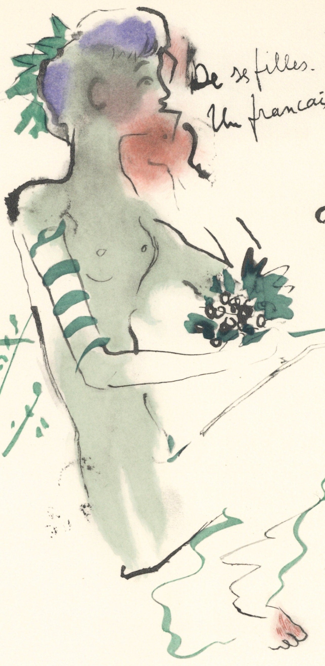 Jean Cocteau, Bacchante assise, Vins, Fleurs et Flammes, Limited Edition Lithograph