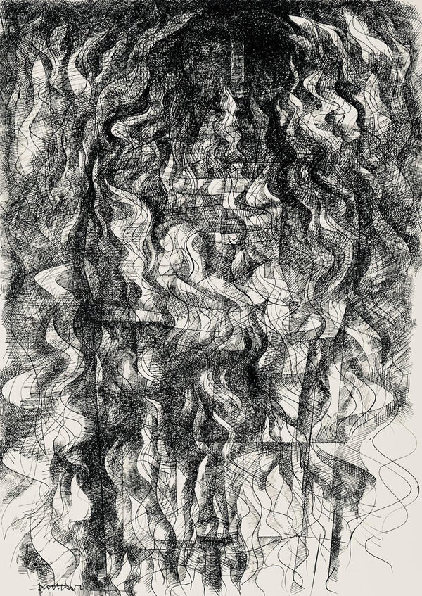 Abraham Rattner, Figure in flames, Limited Edition Lithograph