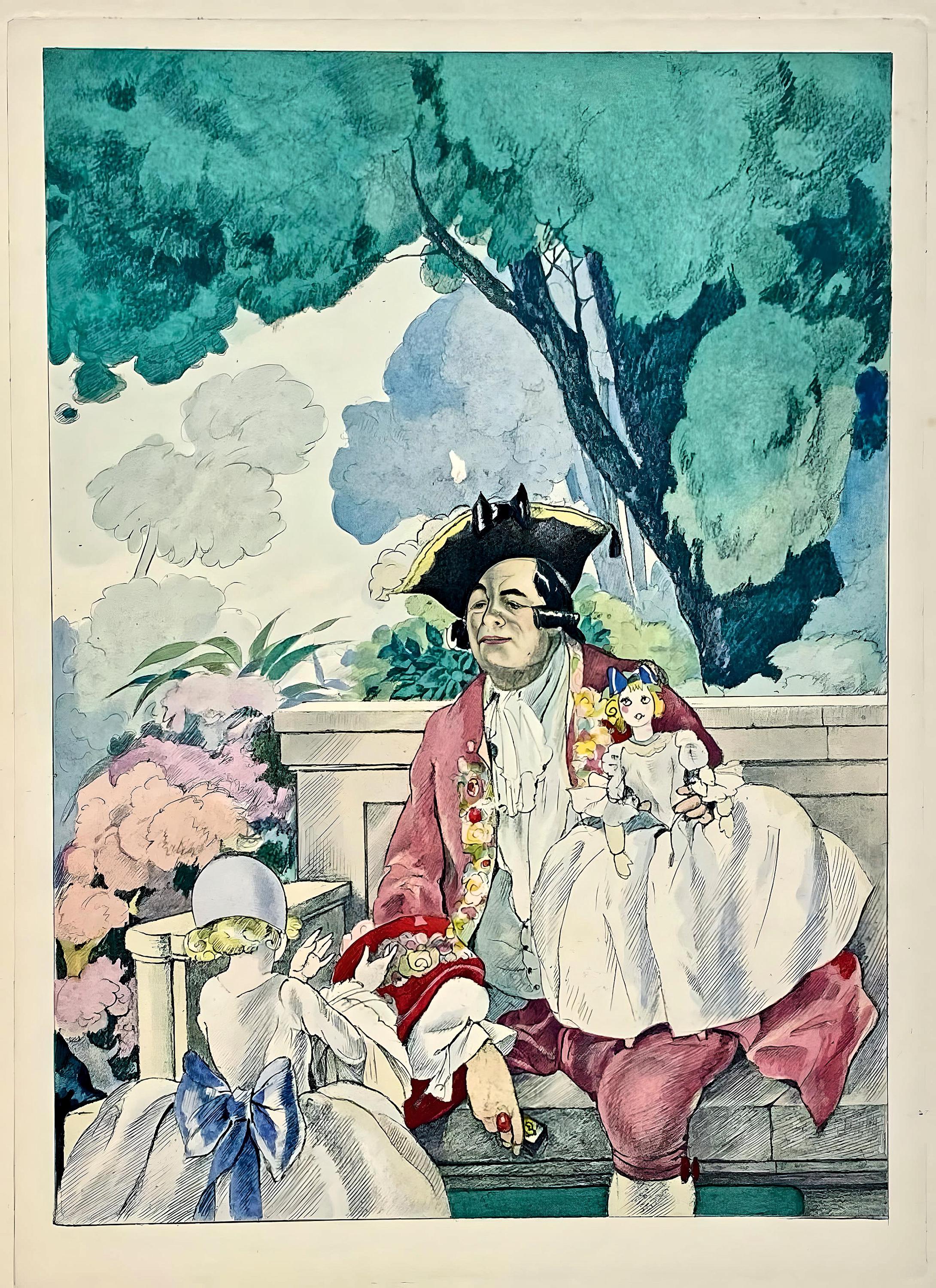 Umberto Brunelleschi, Composition, La Leçon d'amour dans un parc, Limited Edition Lithograph