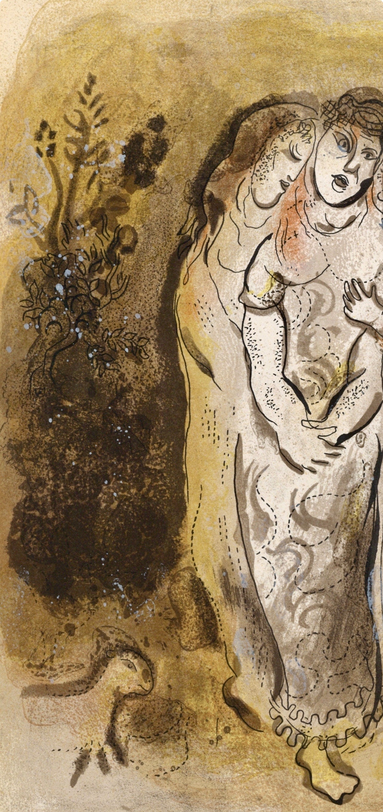 Marc Chagall, Naomi and her daughters-in-law (Mourlot 117-46; Cramer 25), Drawings from the Bible, Verve: Revue, Limited Edition Lithograph