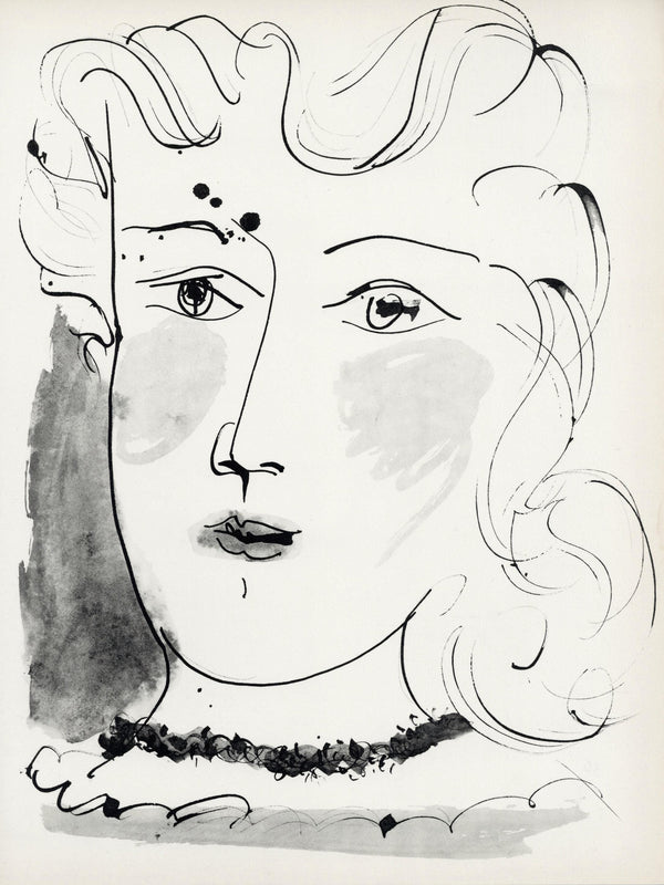 Pablo Picasso, Visage de jeune fille, de face (Cramer No. 84), 40 dessins de Picasso en marge du Buffon, Limited Edition Lithograph