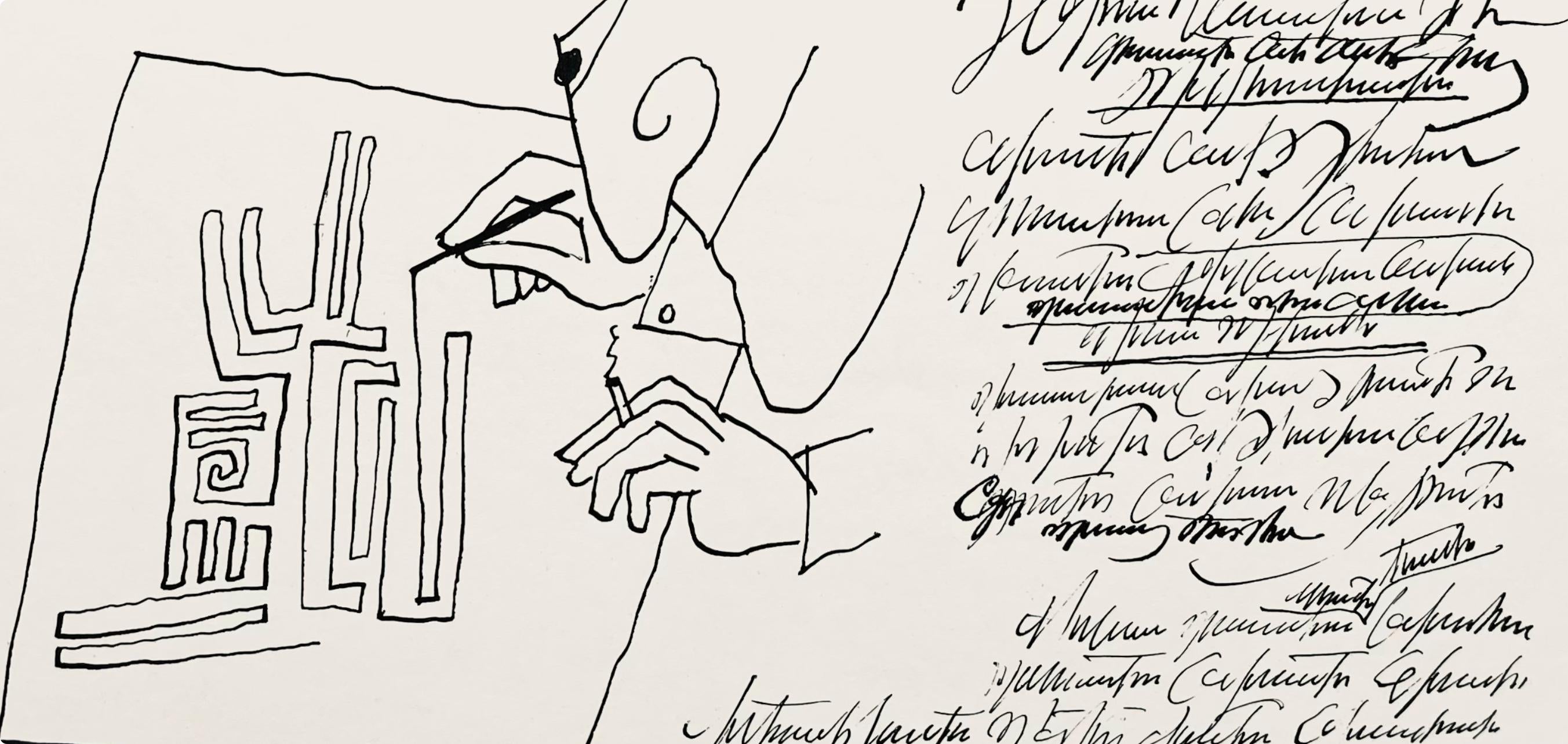 Saul Steinberg, Composition, Derrière le miroir, Limited Edition Lithograph