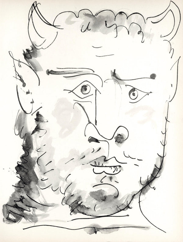 Pablo Picasso, Visage de faune (Cramer No. 84), 40 dessins de Picasso en marge du Buffon, Limited Edition Lithograph