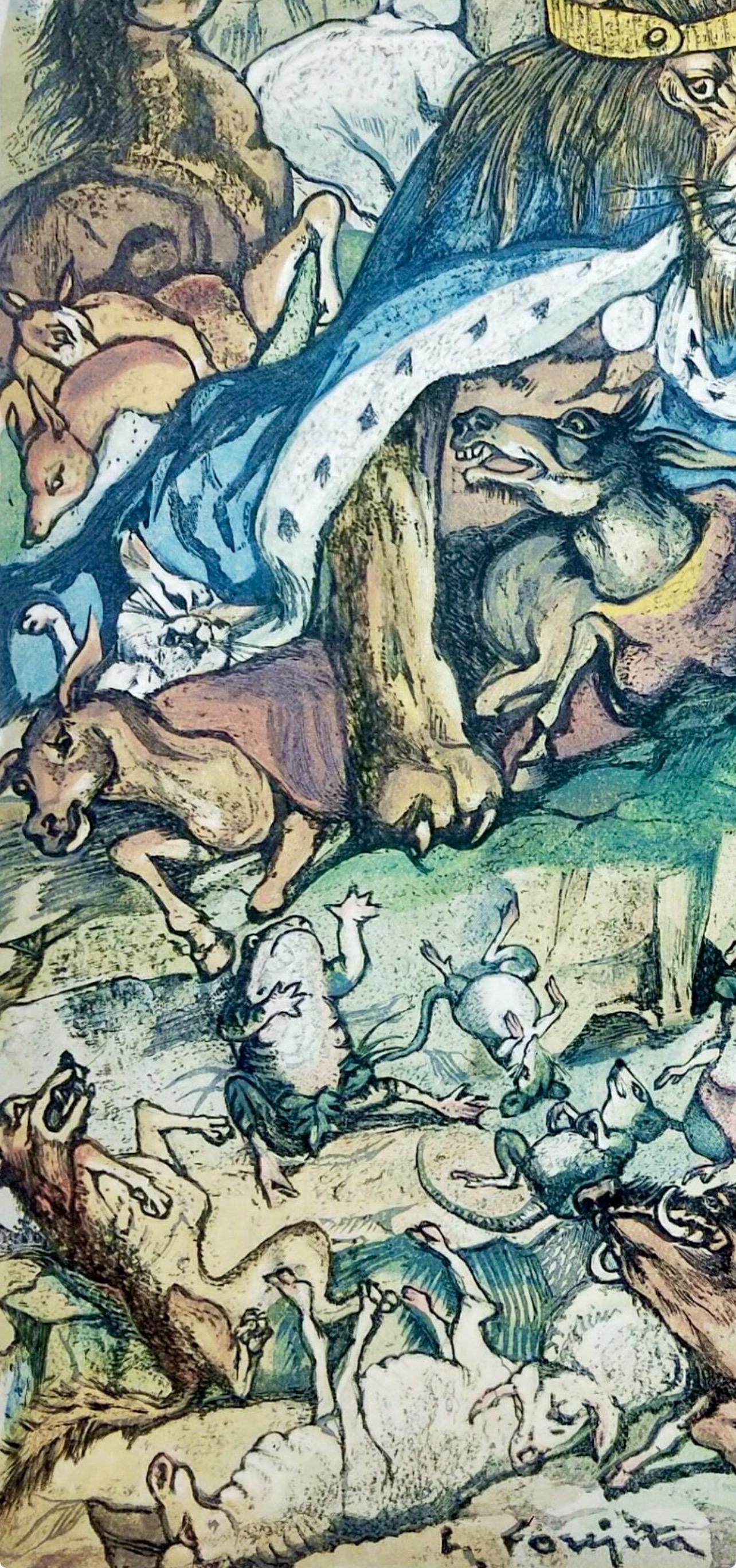 Léonard Tsugouharu Foujita (藤田 嗣治), Les animaux malades de la peste, Vingt fables de La fontaine, Limited Edition Woodcut