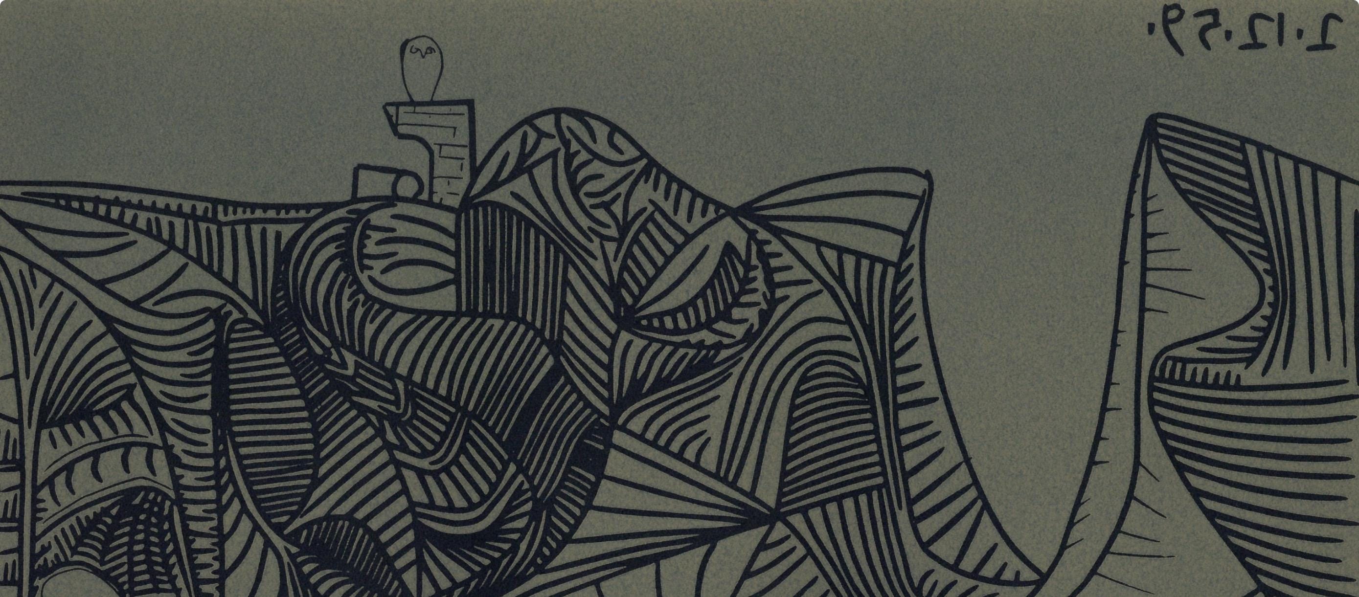 Pablo Picasso, Bacchanal with an Owl (Orozco 214), Grabados al linóleo, Limited Edition Linocut